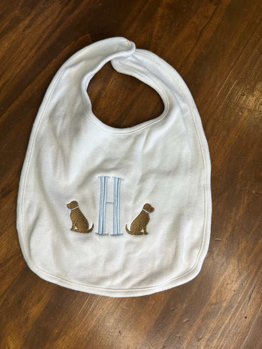 Personalized H Baby Bib - Embroidered H with Chocolate Lab