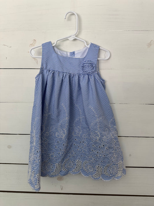 3T - Bonnie Jean Blue Gingham Dress with floral details
