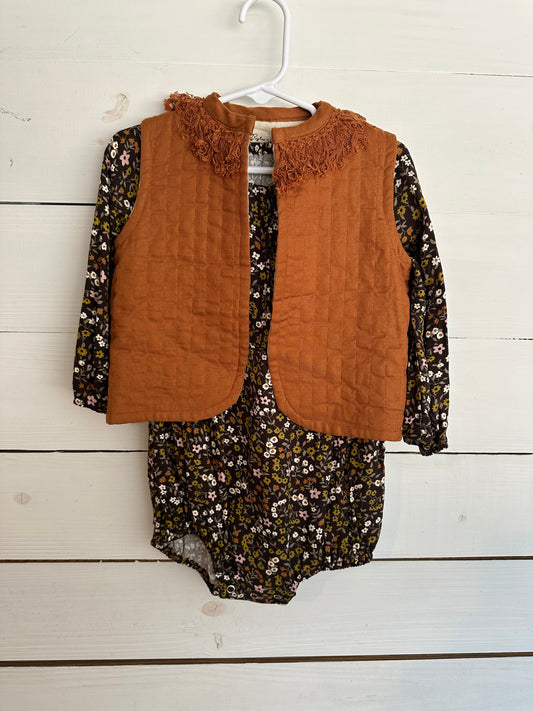 2-3Y - Rylee + Cru Fall Floral Bubble / Vest Outfit