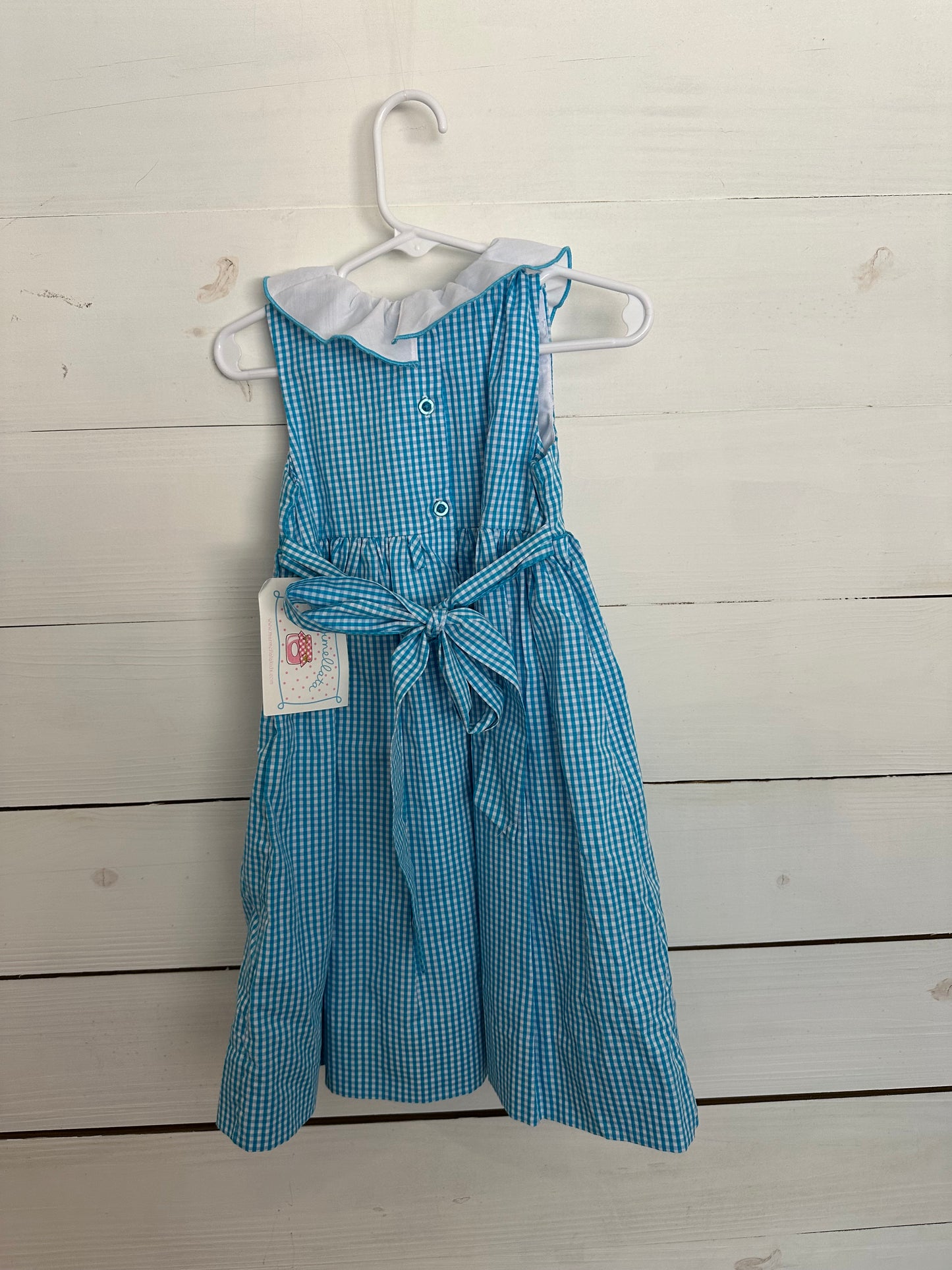 Marmellata Blue Gingham Dress with Smocked Fish