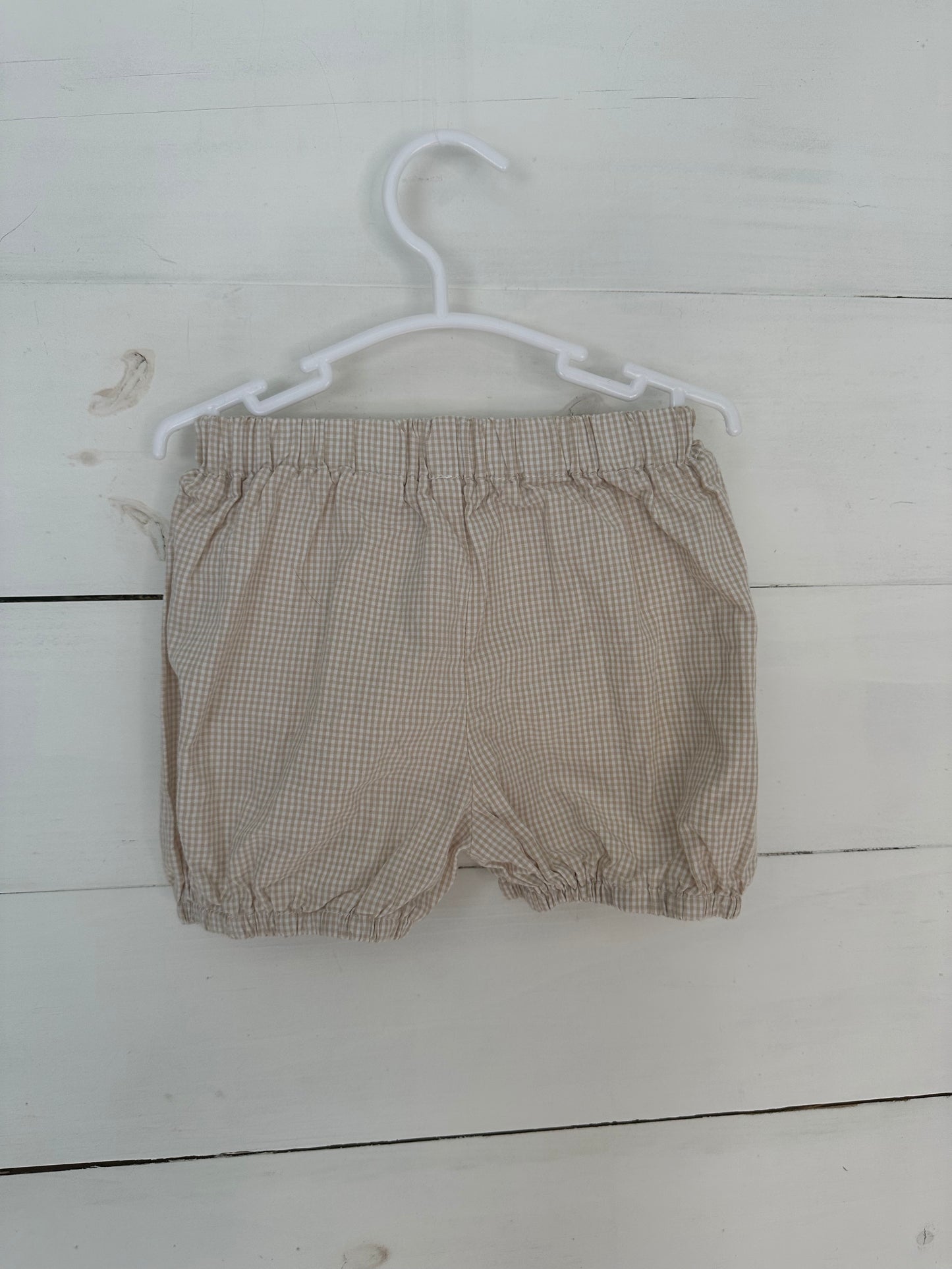 18M - Taupe Micro Gingham Shorts with Elastic Around Leg