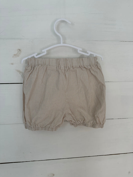 18M - Taupe Micro Gingham Shorts with Elastic Around Leg