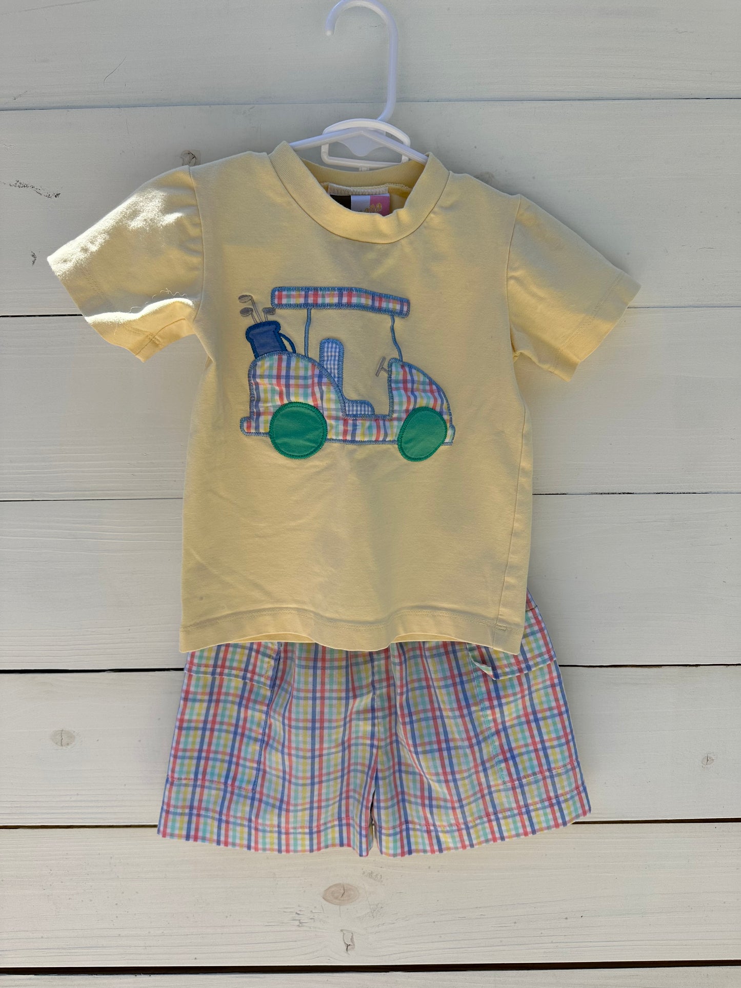 18m - Yellow & Plaid Appliqued Golf Shirt with Matching Shorts
