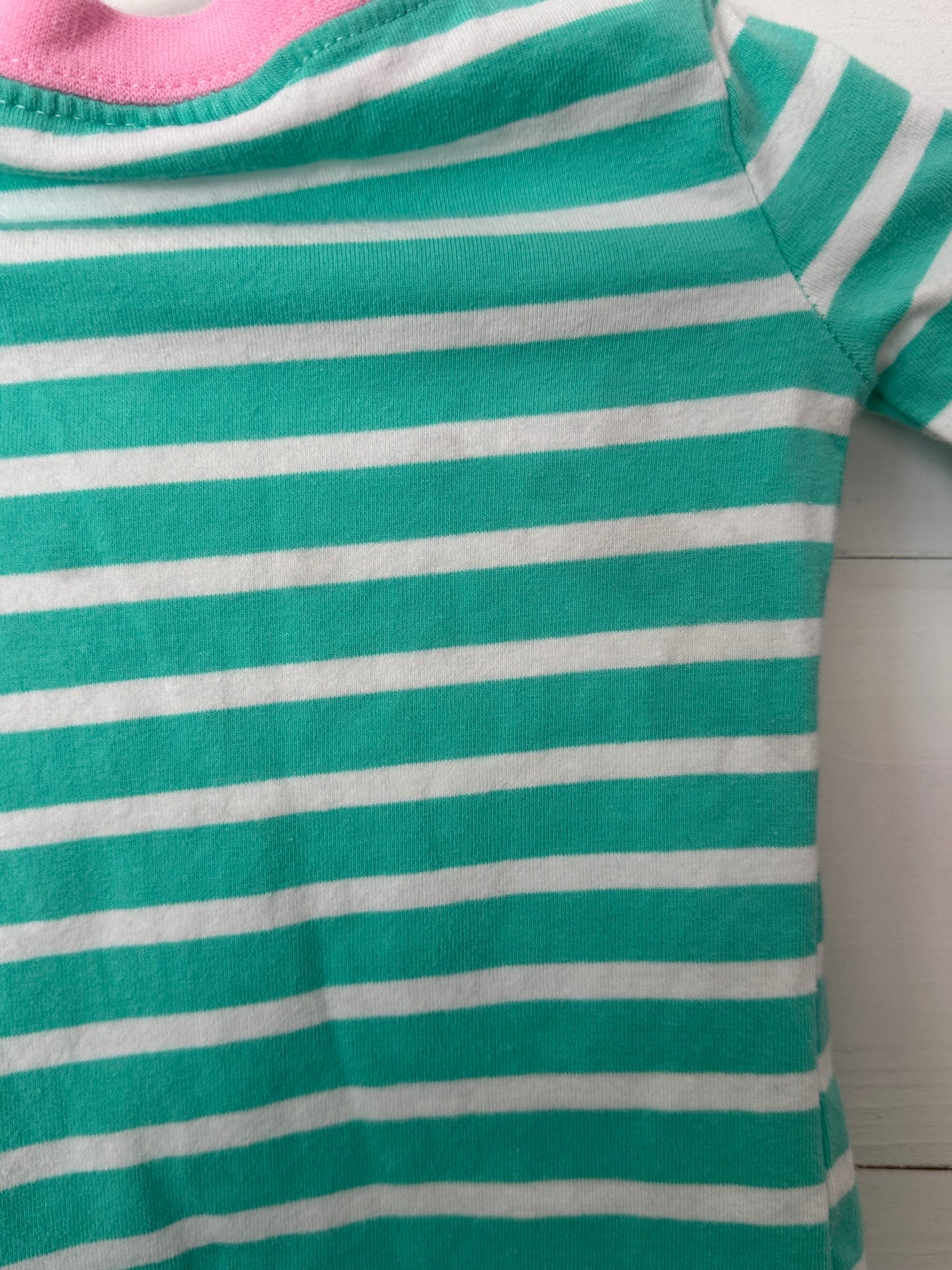 Classic Whimsy Mint Striped Pajamas with Pink Trim and Appliqued Pumpkins with Bows