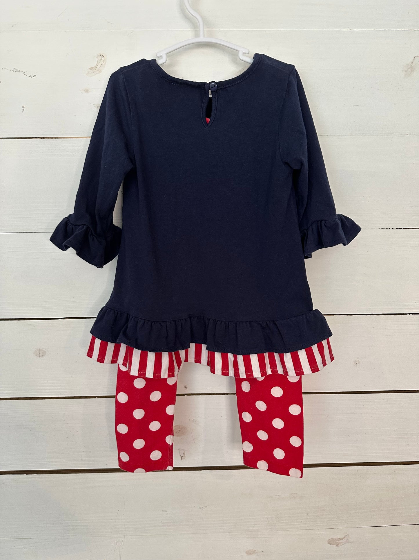 4T - Rare Editions Navy Nutcracker top with red polka dot pants