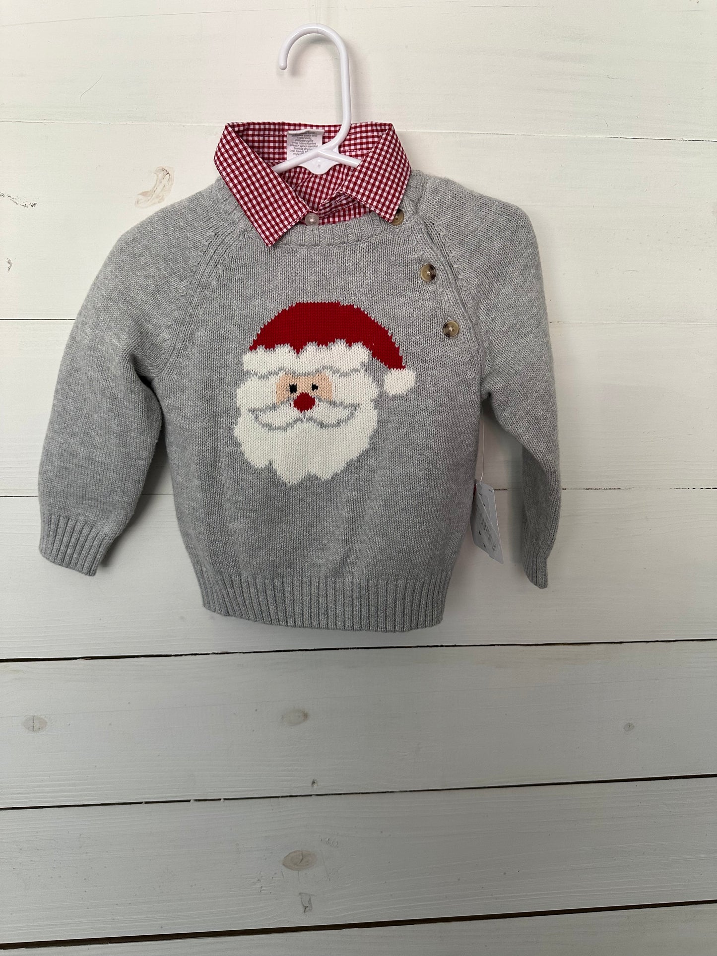 Starting Out Christmas Outfit - Corduroy Pants , Sweater with Santa , and gingham dress shirt