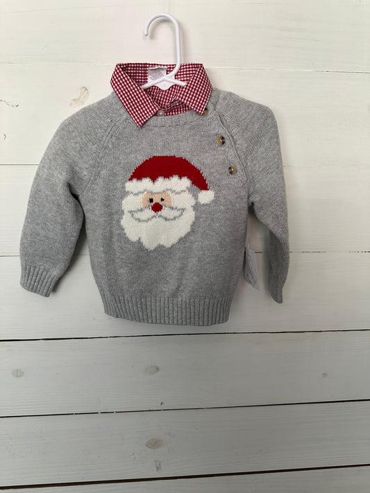 Starting Out Christmas Outfit - Corduroy Pants , Sweater with Santa , and gingham dress shirt