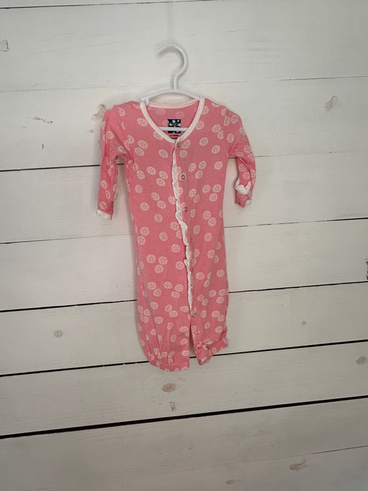 0-3M - Kickee Pants Pink Ruffled Sand Dollar Convertible Jammies