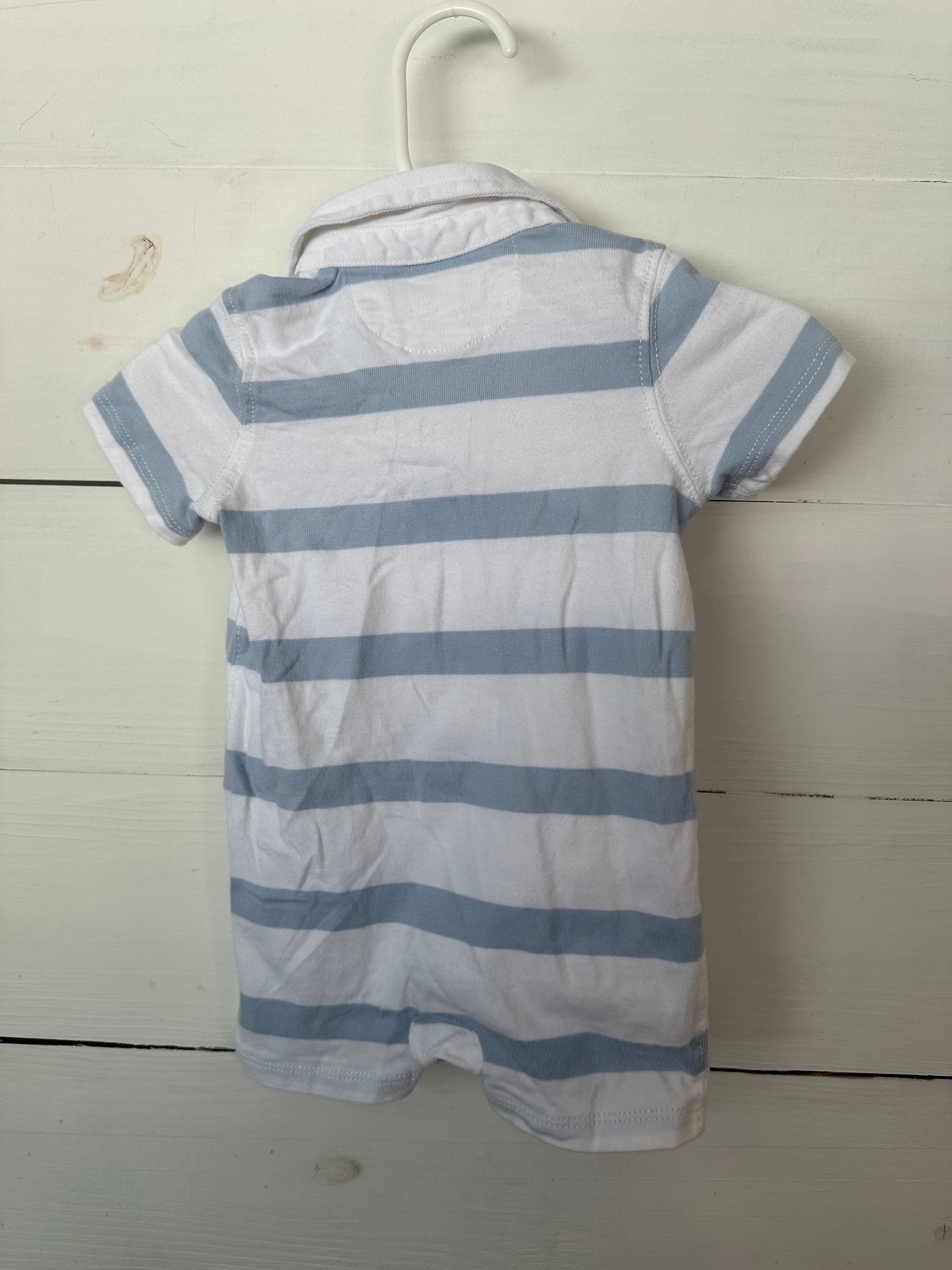 3M - Ralph Lauren Baby Blue Striped Collared Romper