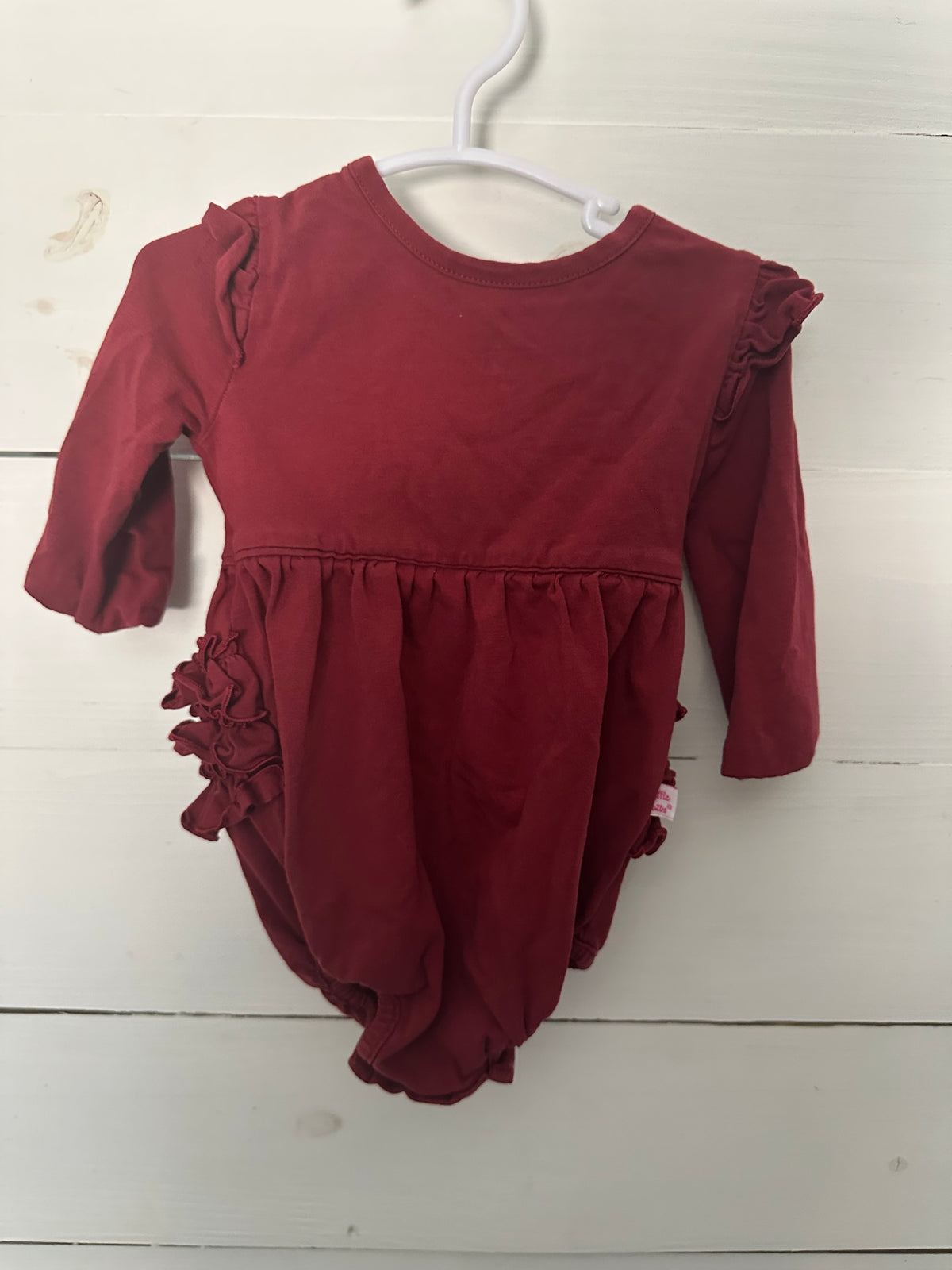 3-6M - Ruffle Butts Burgandy Onesie with Ruffle Bottom