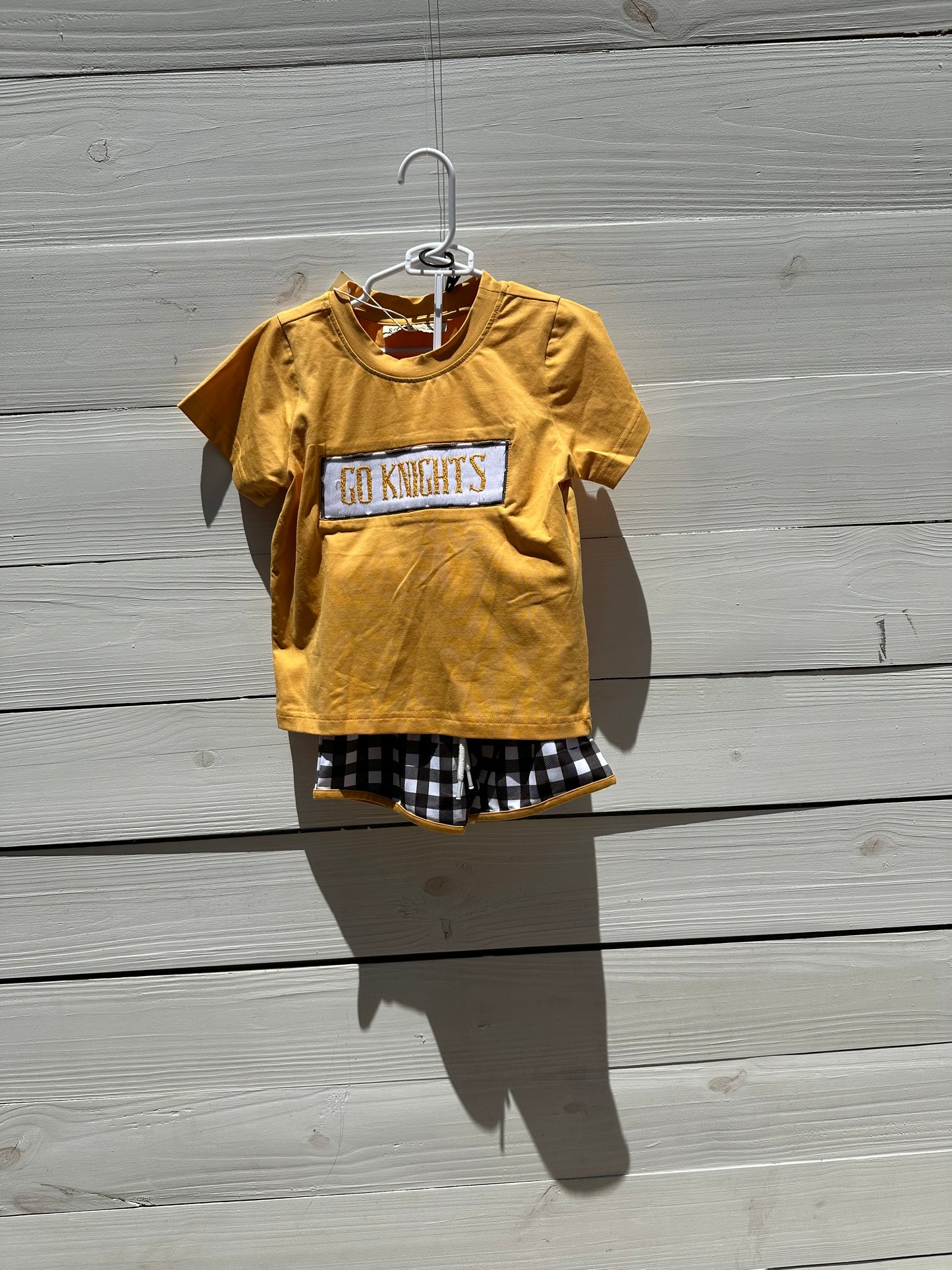 Southern Darlin Smocks 2 piece short set - UCF Go Knights smocked on chest and matching black gingham shorty shorts