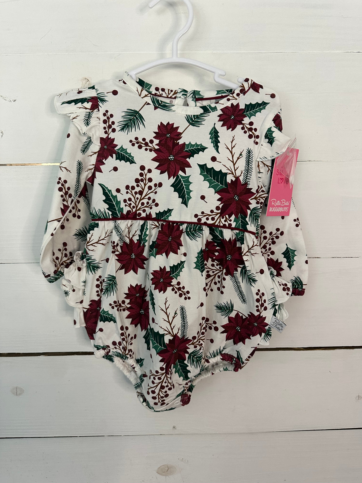 6-12M - RUFFLE BUTTS NWT MERRY & BRIGHT BUBBLE