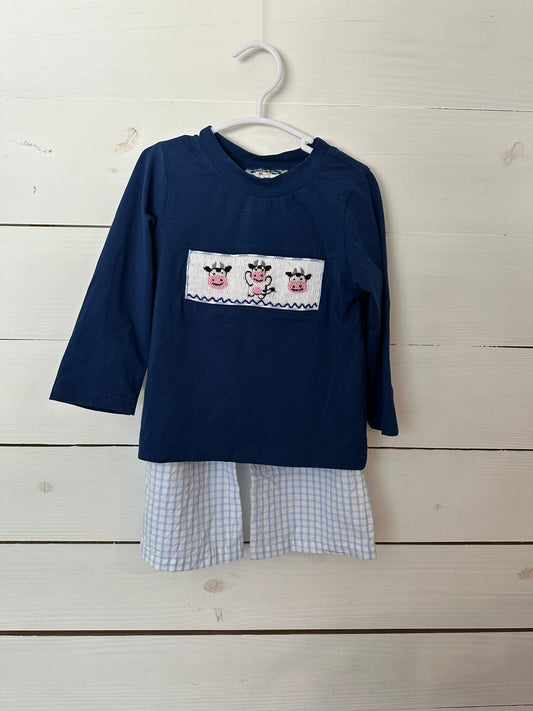 2T - Southern Taters Smocked Cow 2 Piece Set