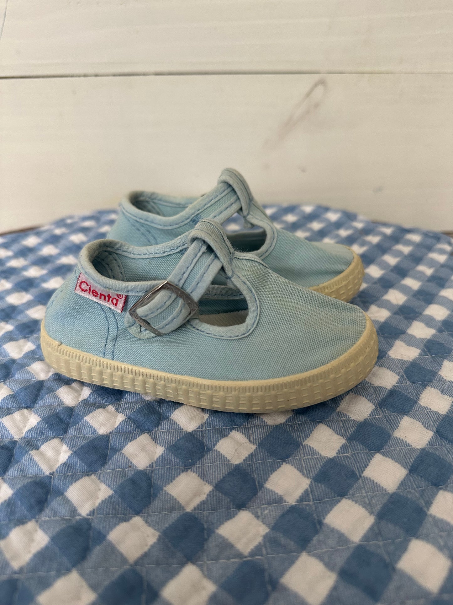 Cienta Baby Blue Velcro T Strap