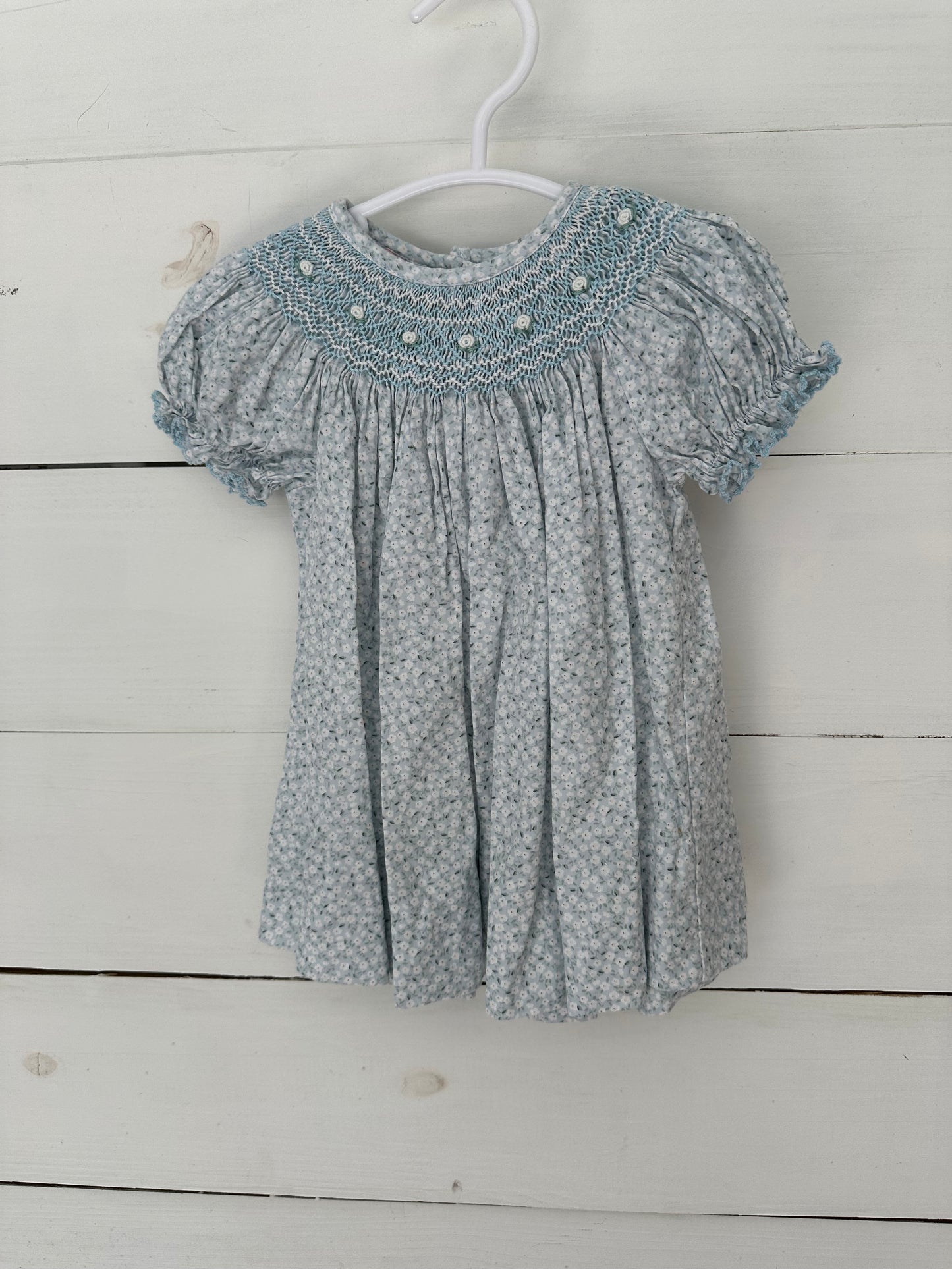3M - Petit Bebe - Baby Blue Bishop Dress with Dainty Flowers