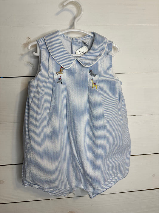 24M - Sophie & Lucas Blue Seersucler Bubble with Embroidered Animals with Party Hats