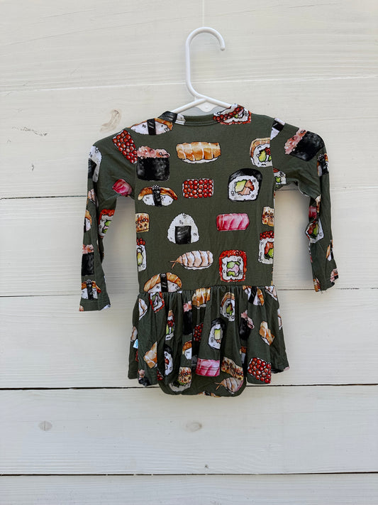 3/6M- Posh Peanut Sushi Long Sleeve Skirted Bubble