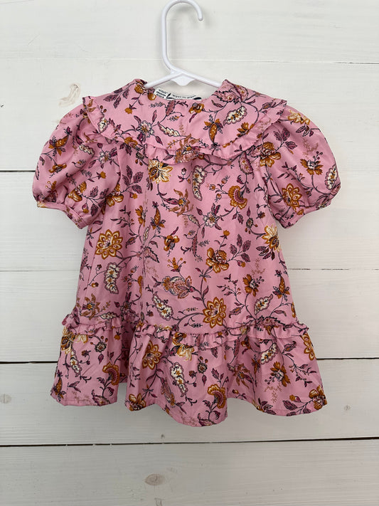 6/12M - Janie & Jack Pink Wavery Print Collared Dress with Gold Buttons