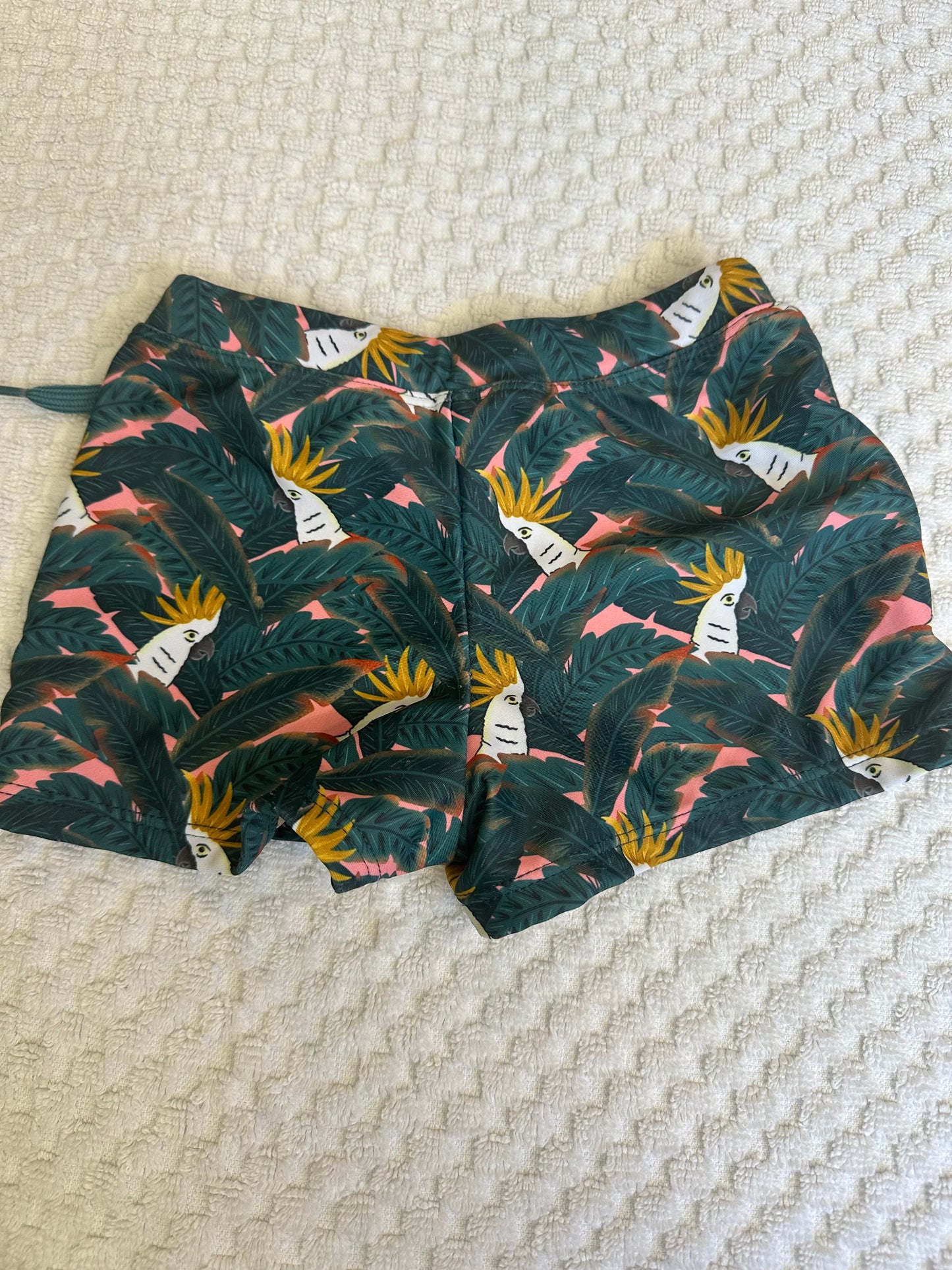 18-24M - Kortni Jeane Palms & Parrots  Swim Trunks - Euro Short Style