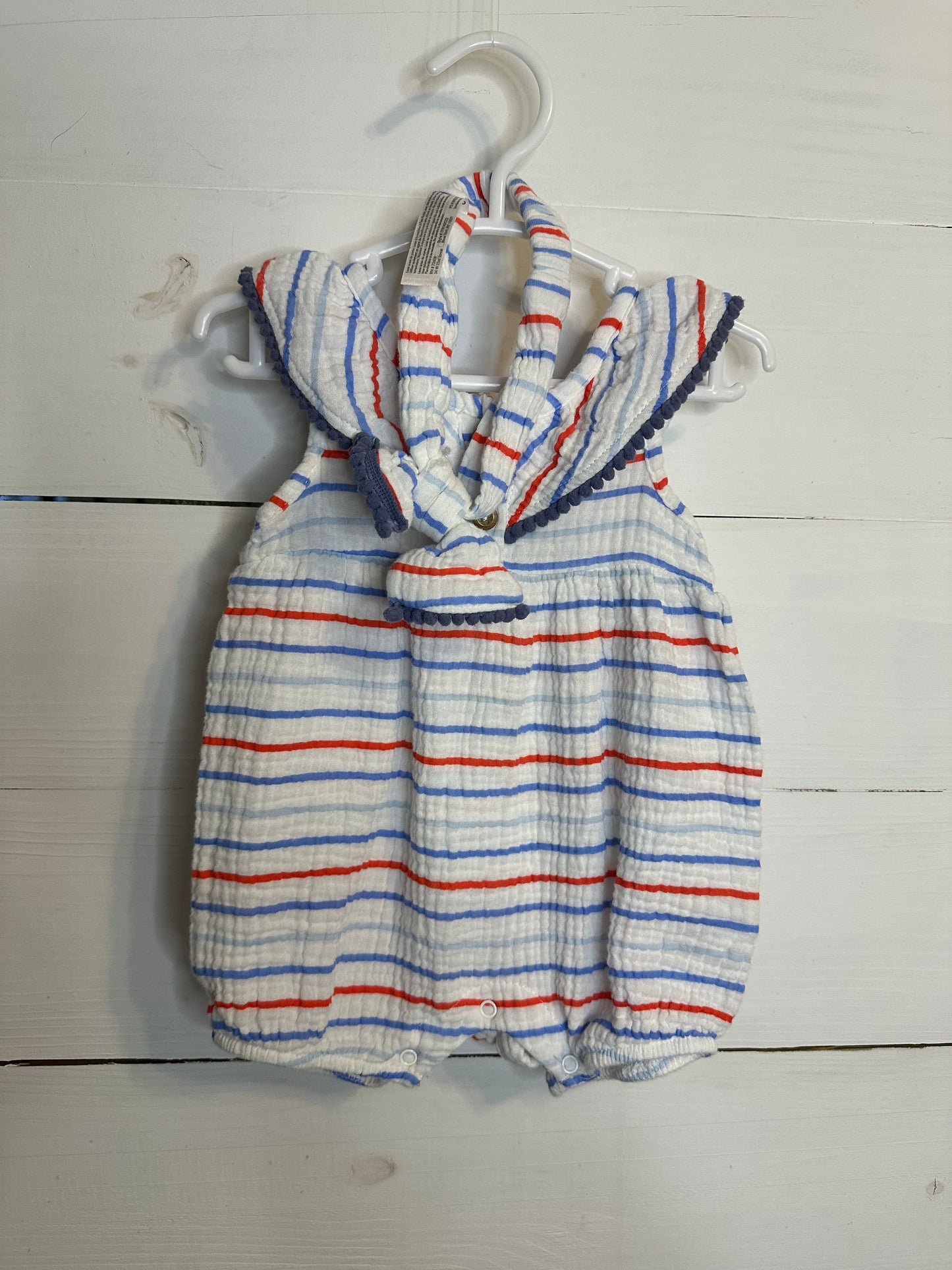 3-6M - Emily and Oliver Striped Bubble with Matching Bow