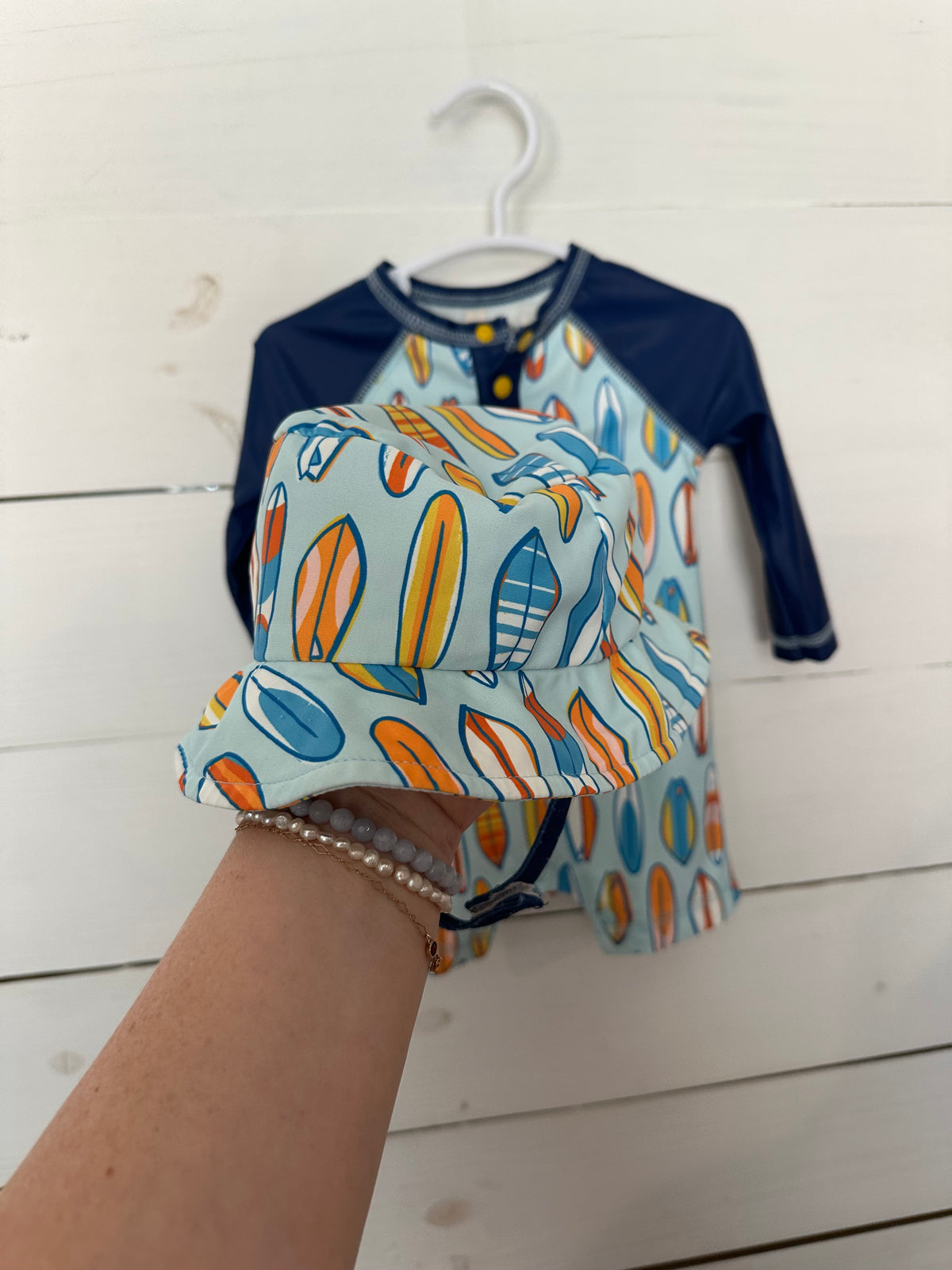3-6M - Mud Pie Surfboard Swimsuit with Matching Hat