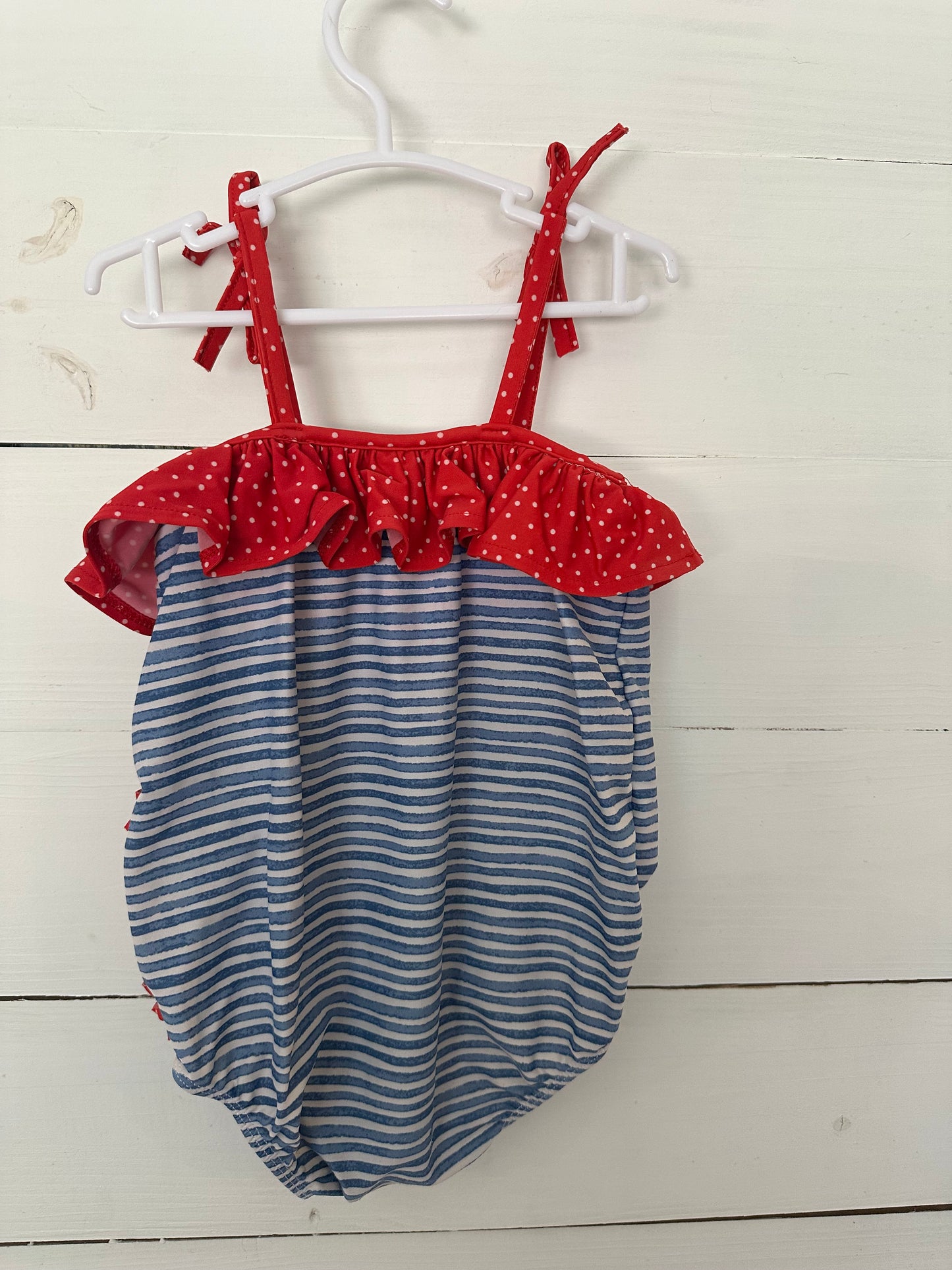 24M/2T - Mud Pie Striped Bathing suit with cute crab & ruffles