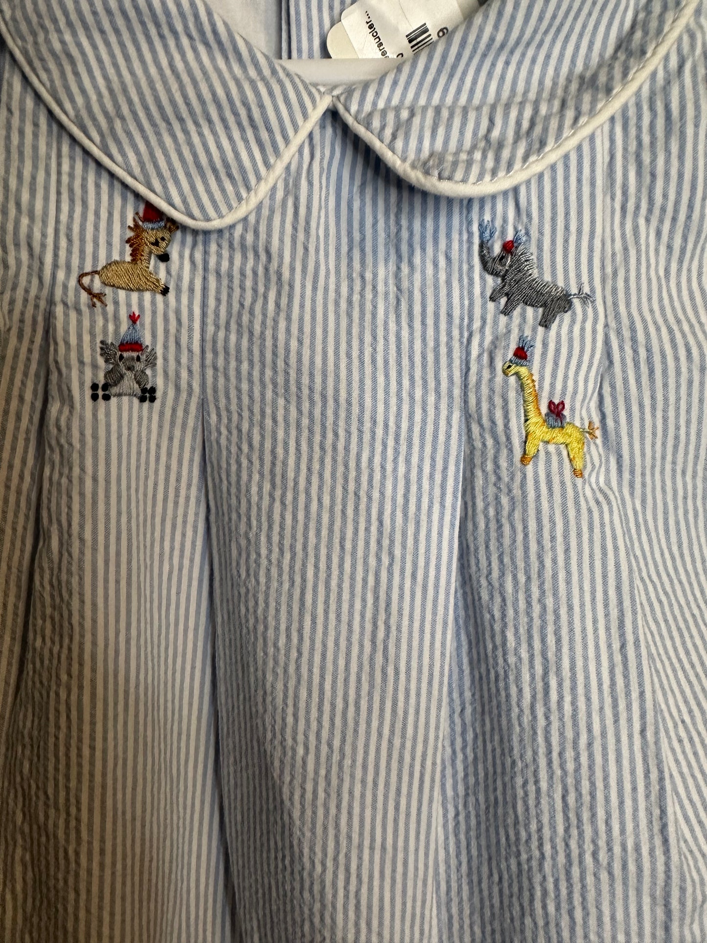 24M - Sophie & Lucas Blue Seersucler Bubble with Embroidered Animals with Party Hats
