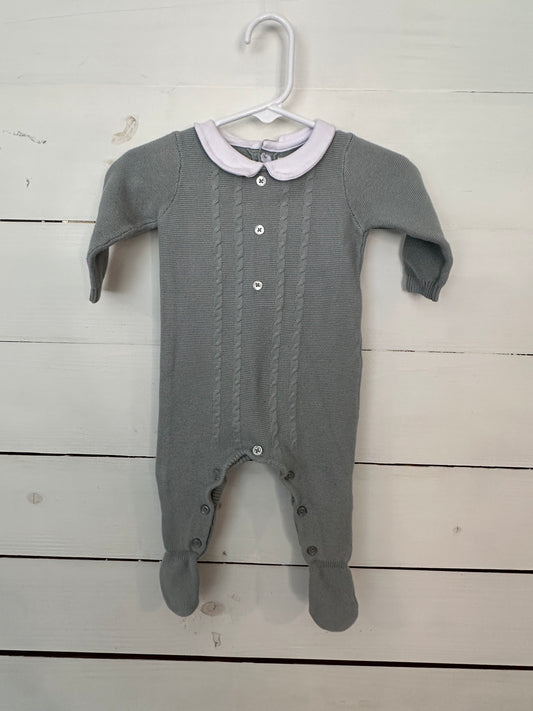 0-6m - Edgehill Collection Baby Blue Gown with Pocket and Swiss Dot Collar