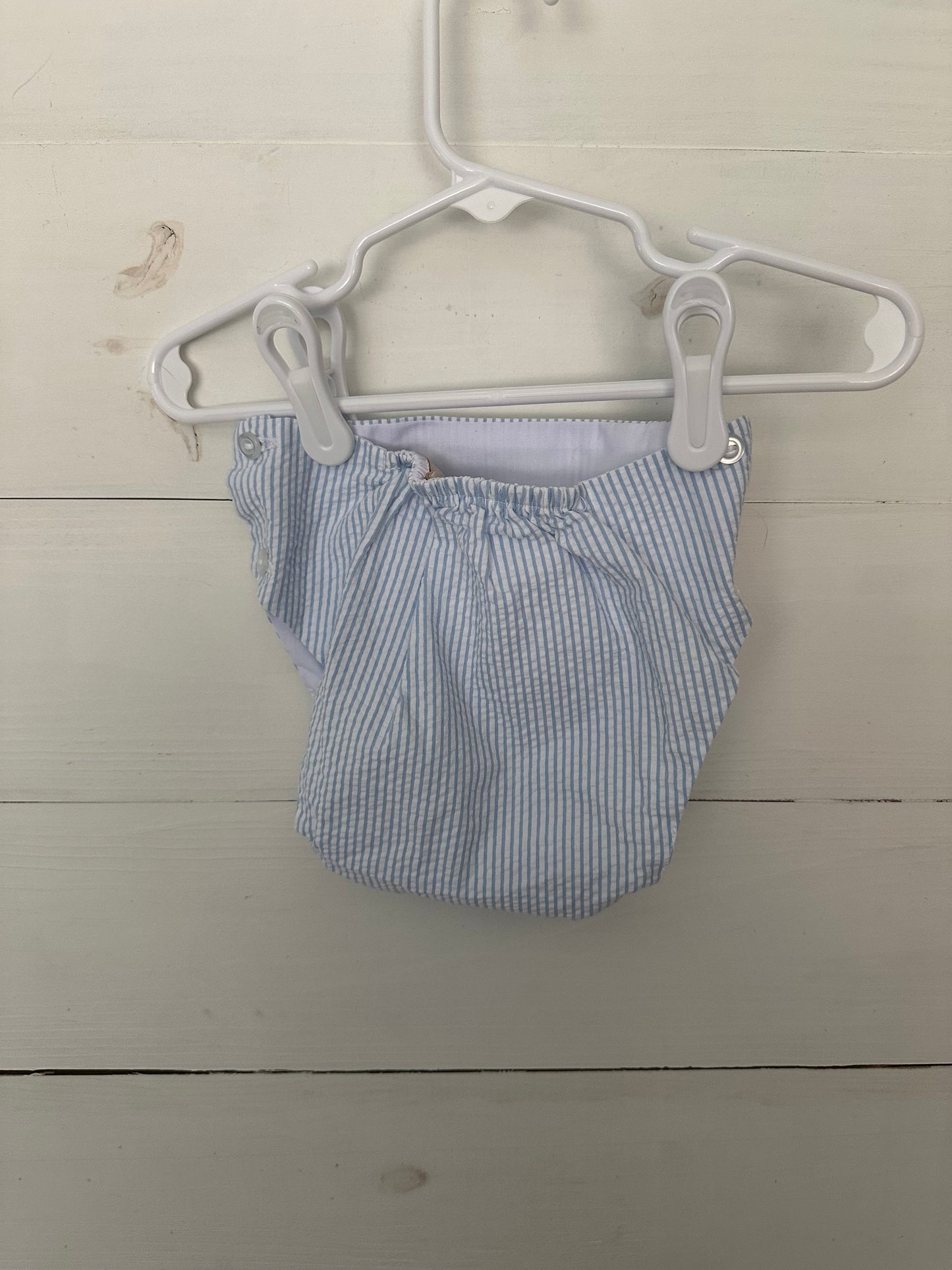 TBBC: Baby blue seersucker diaper cover with side buttons
