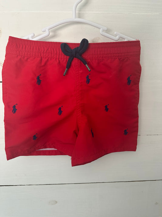 24M - Ralph Lauren Red Swim Trunks with Navy Blue Horses