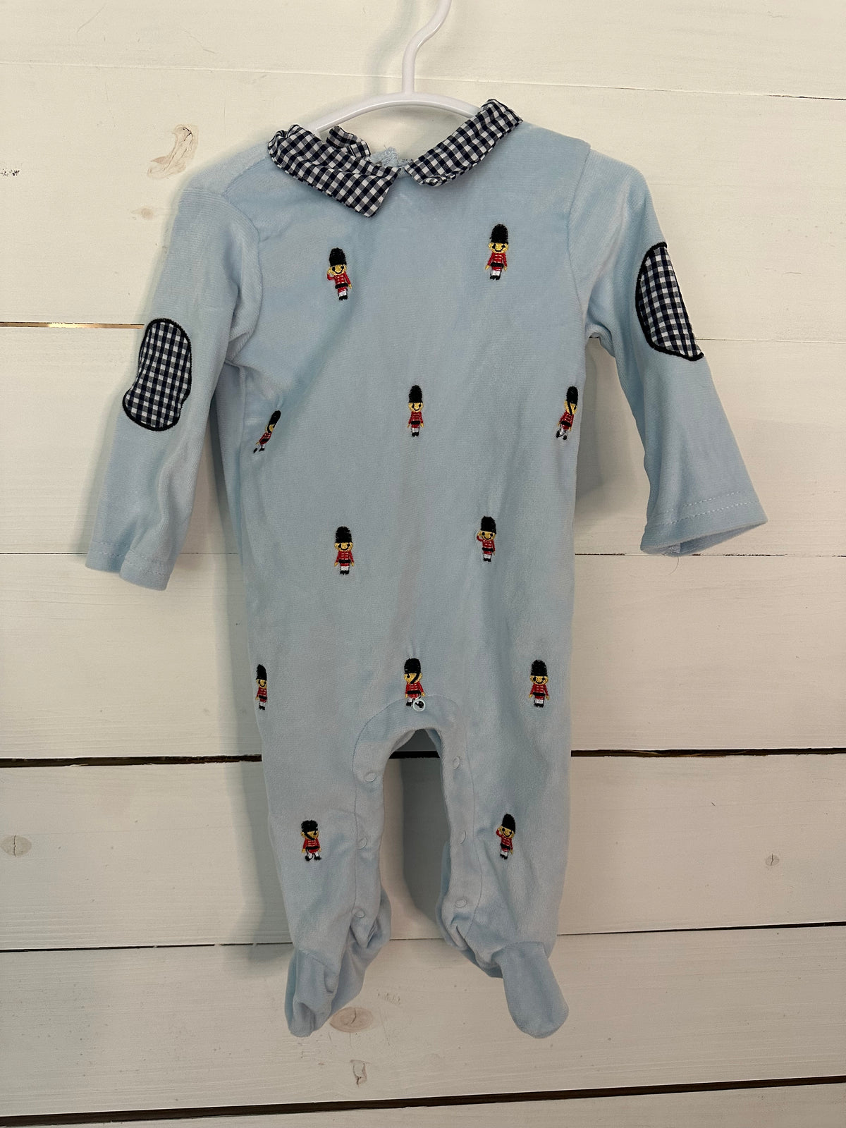 6M - Baby Starters Toy Solider Romper with Gingham Collar