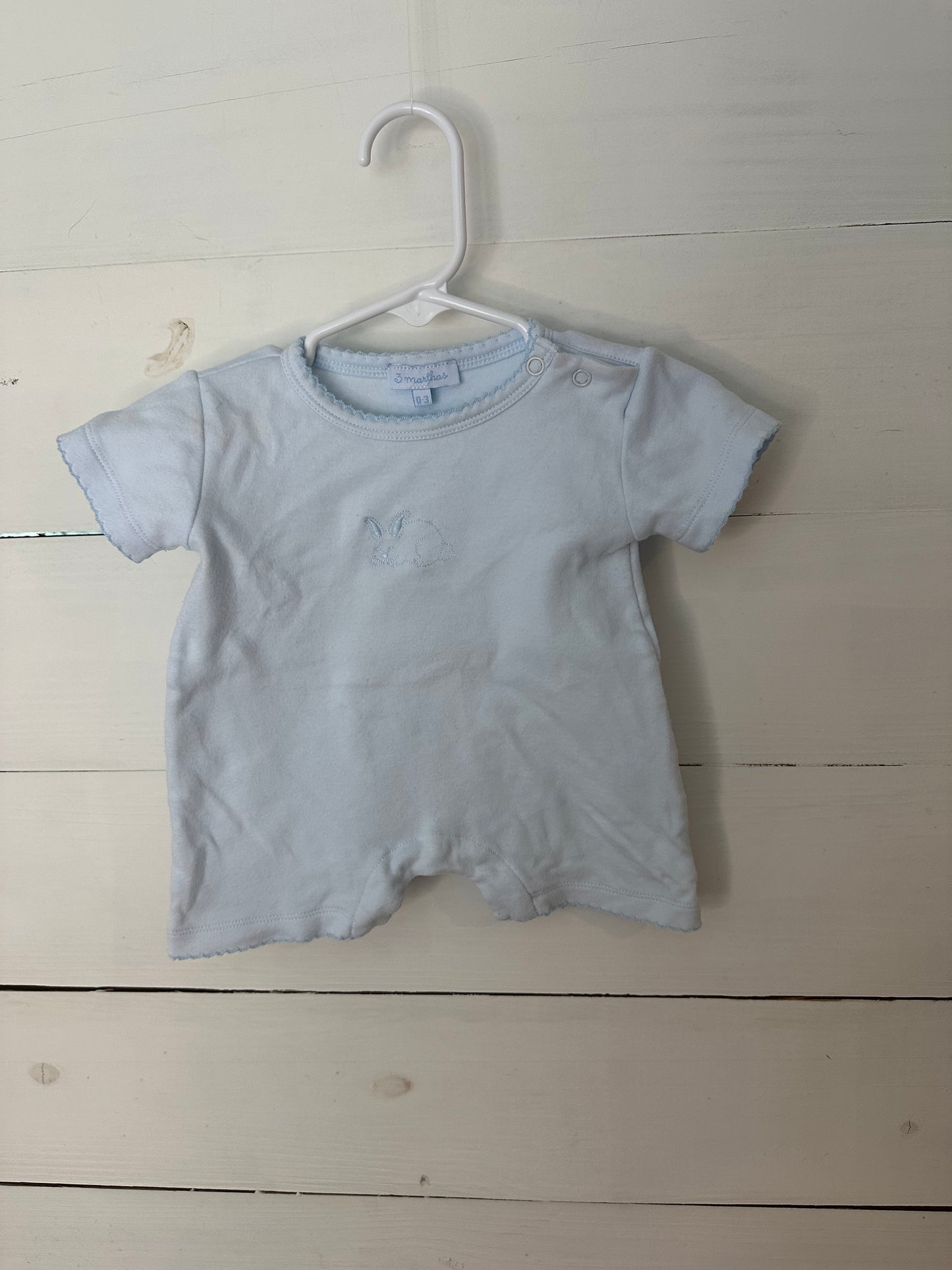 0-3M - 3 Mathas Baby Blue Onesie with Bunny Embroidered