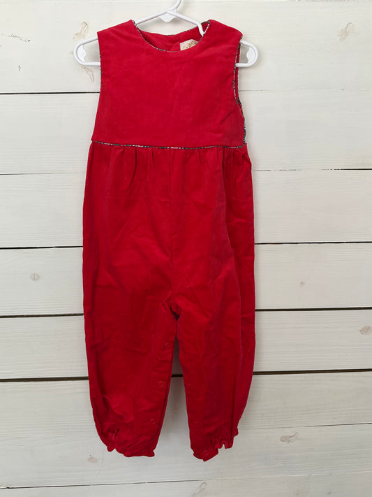 3T - TBBC Red Corduroy Jumper with Tartan Plaid Ties and Trim