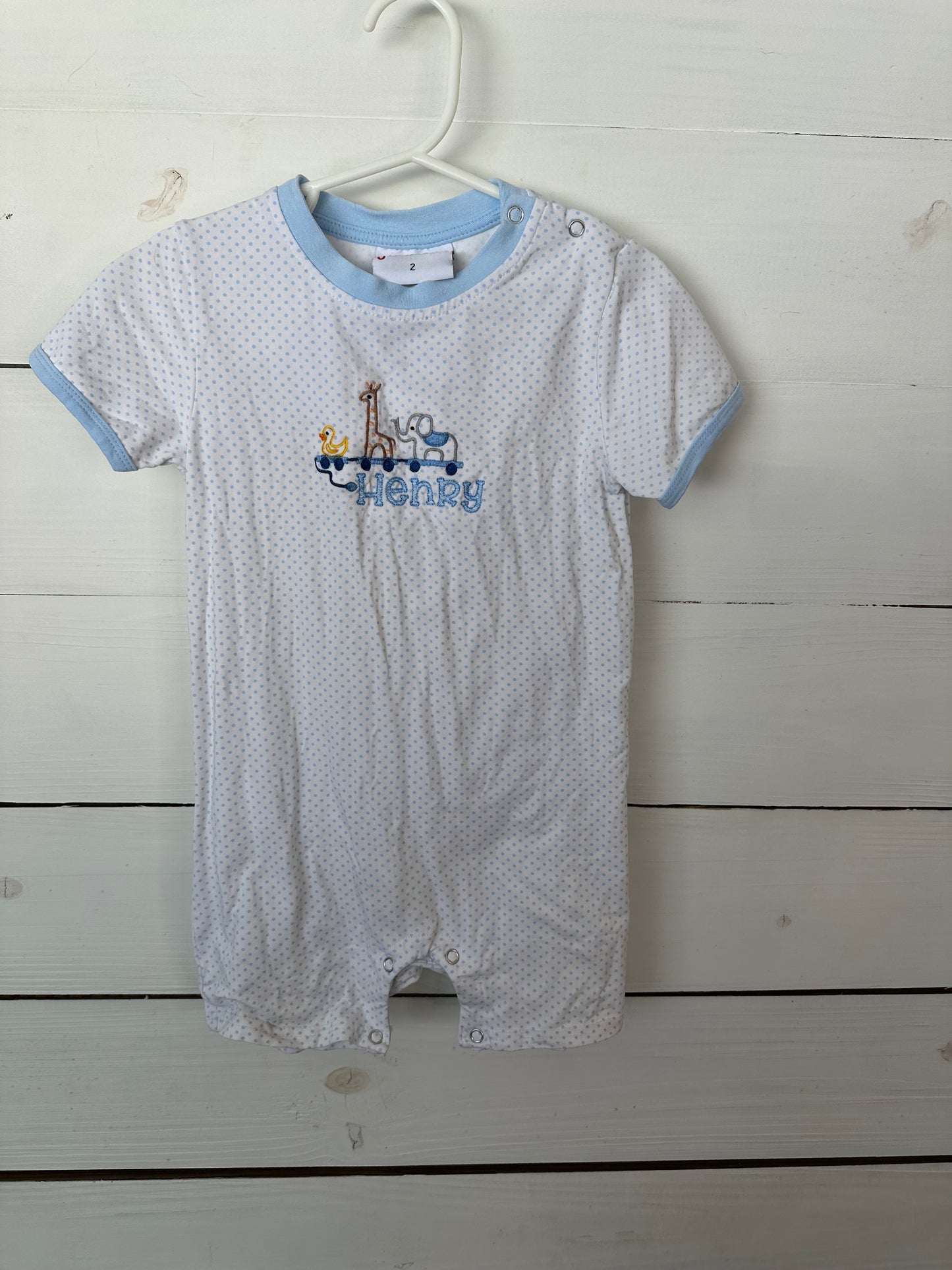 2T - Jelly Bean Henry Romper with Embroidered Toy Animals