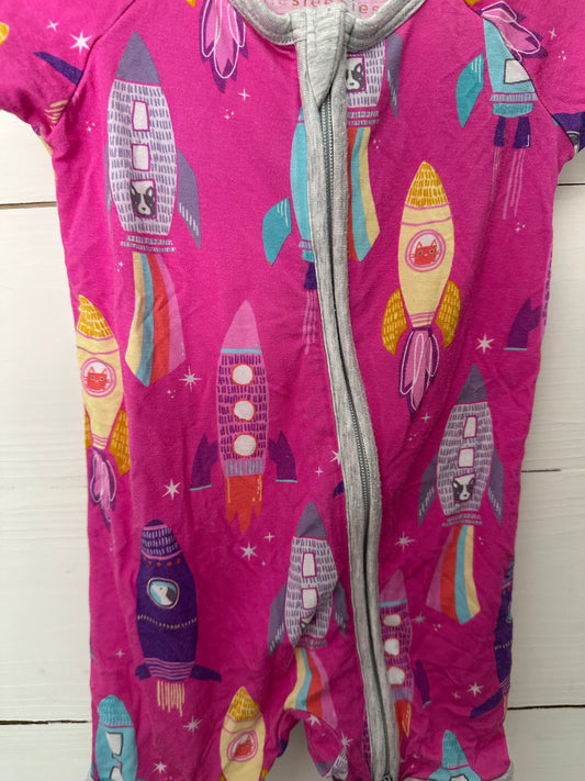 3-6M - Little Sleepies Pink Rockets Short Zip Up Jammies