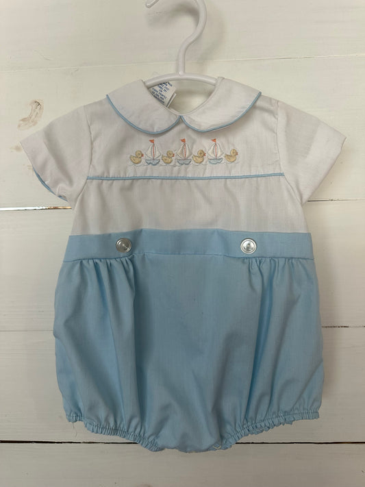 3M - Heirloom Bubble with Embroidered Ducks and Sailboats - Matching embroidered bonnet