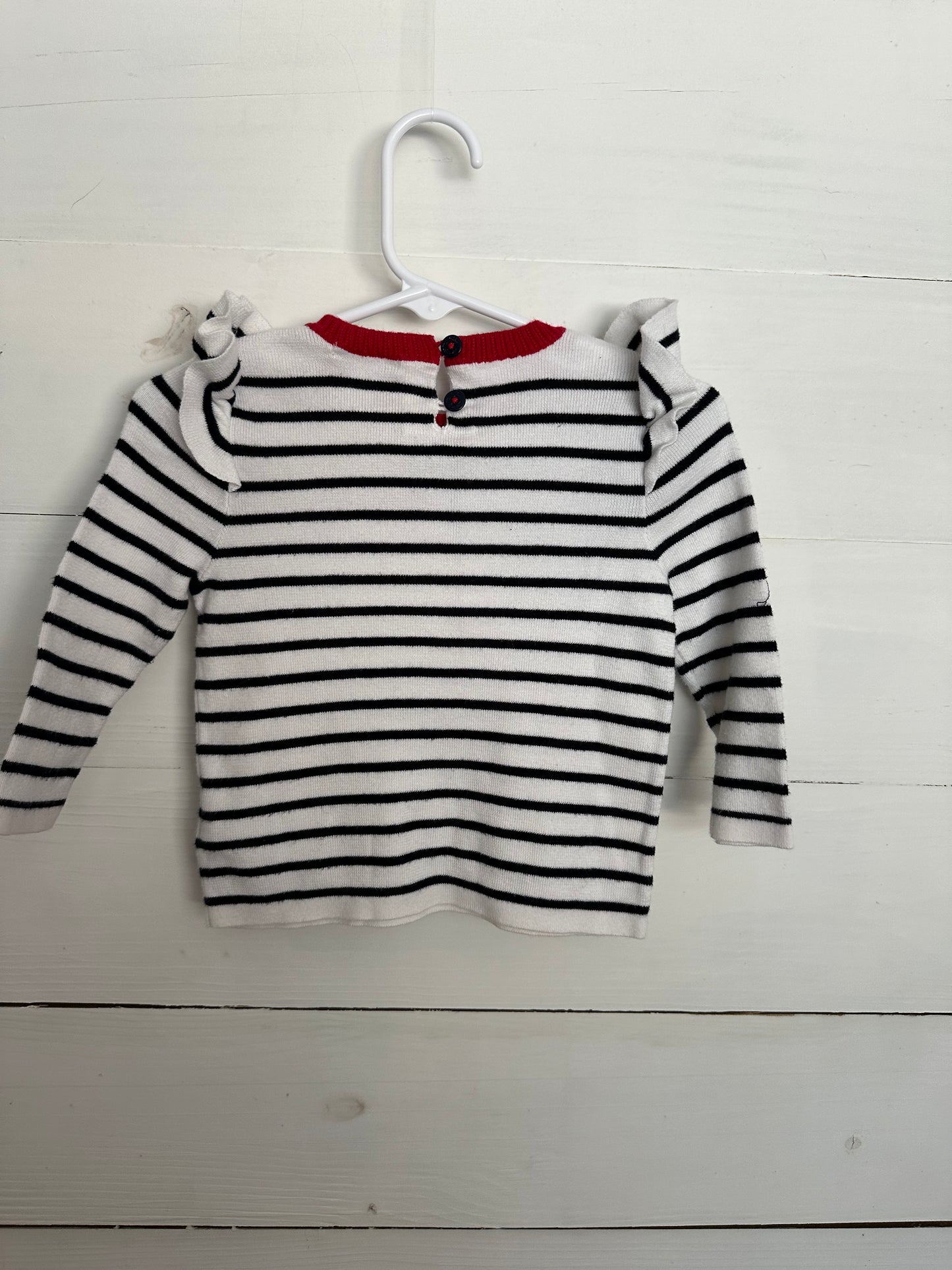 Ralph Lauren Pima Cotton Navy and White Striped Sweater with Red Trim