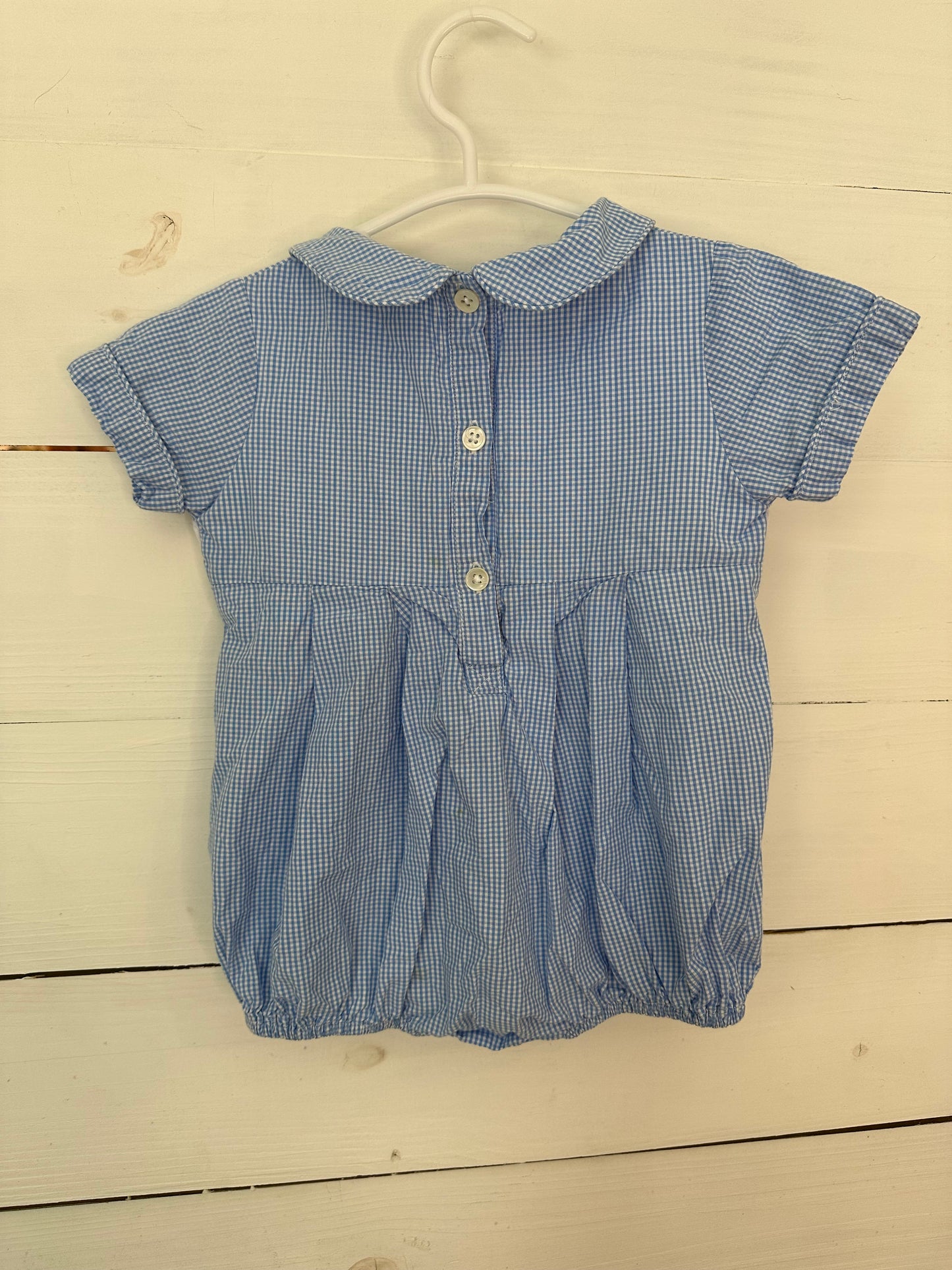 18M - Cecil & Lou Blue Gingham Bubble with Smocked Crosses