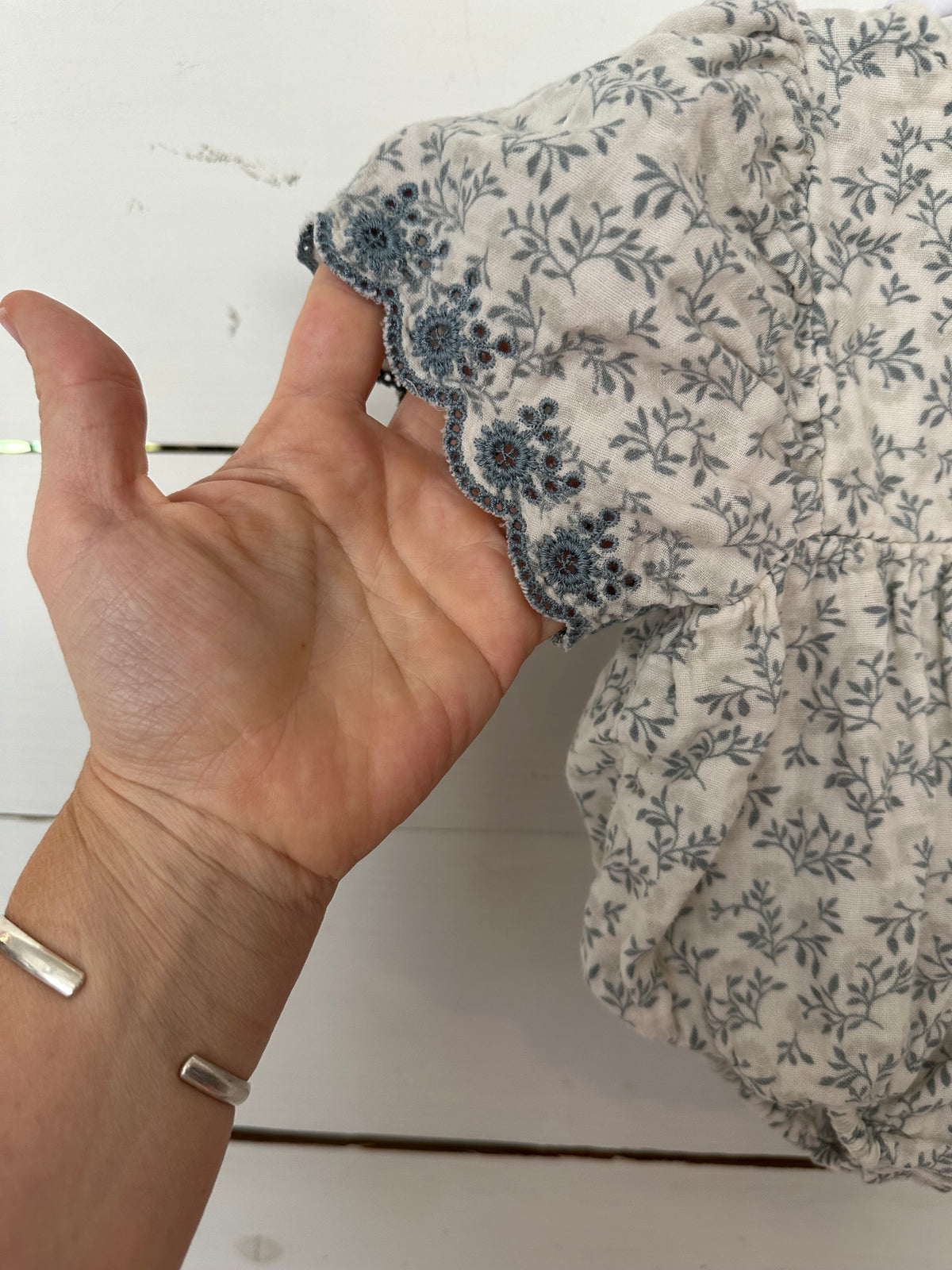 3-6M - Rylee + Cru Dusty Blue Floral Bubble