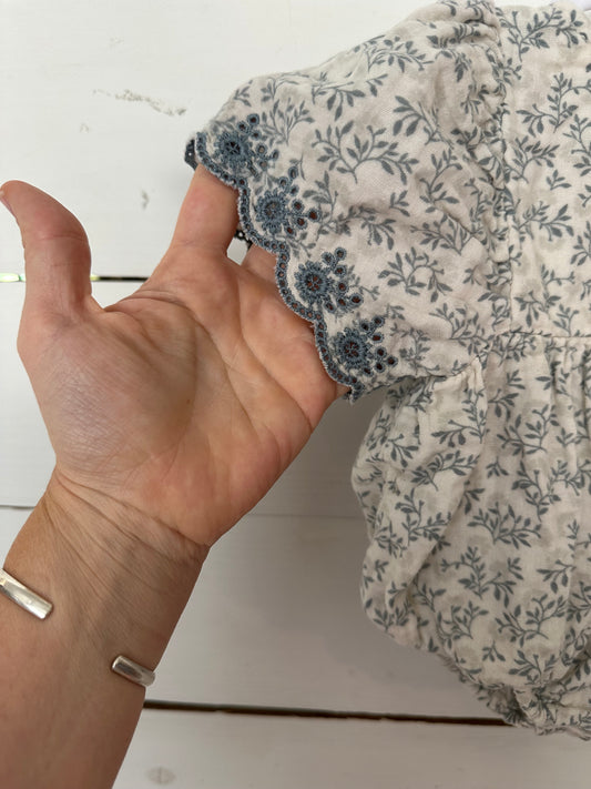 3-6M - Rylee + Cru Dusty Blue Floral Bubble