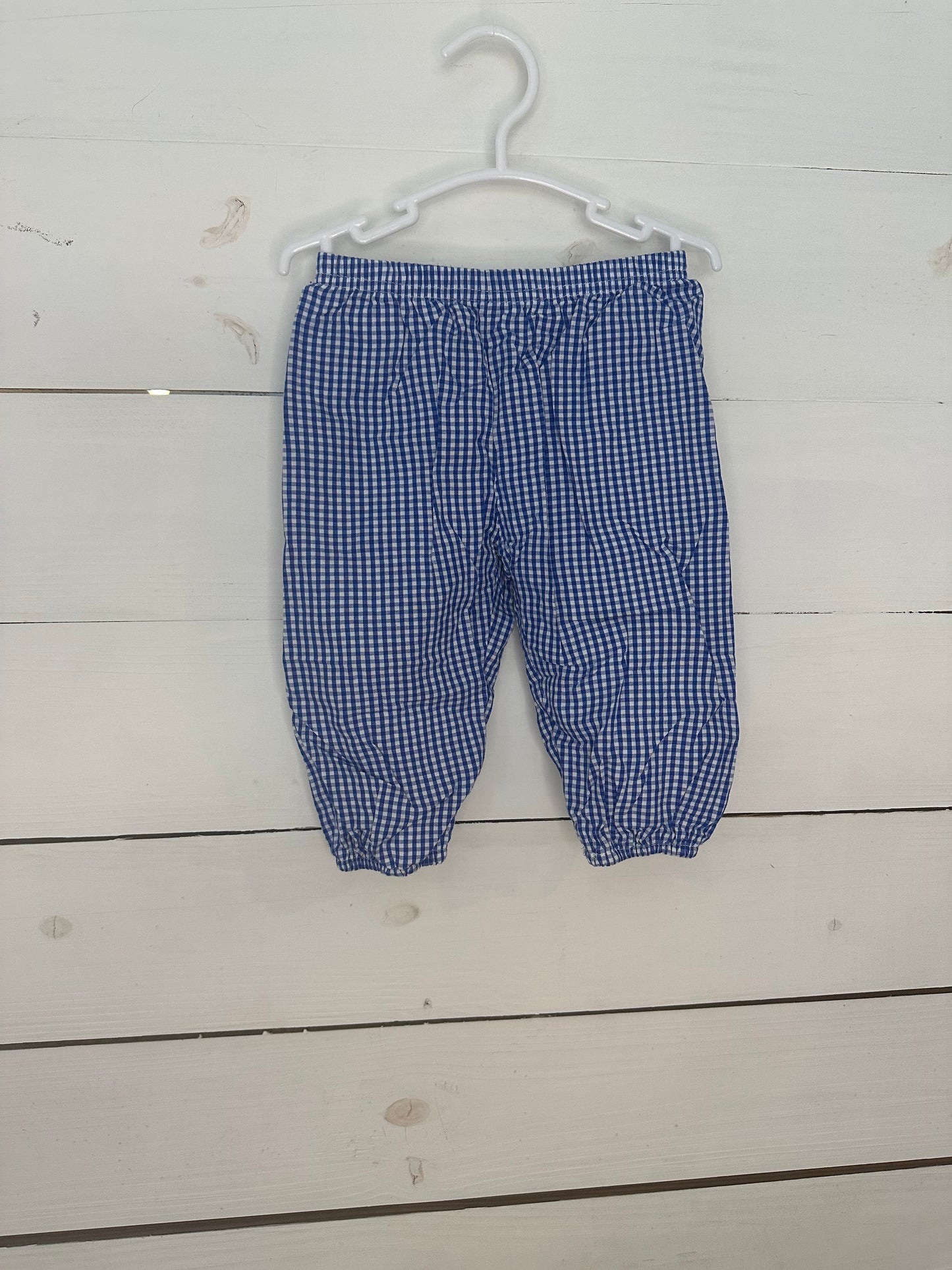 12m - Jelly Bean Lined Blue Gingham Pull On Pants