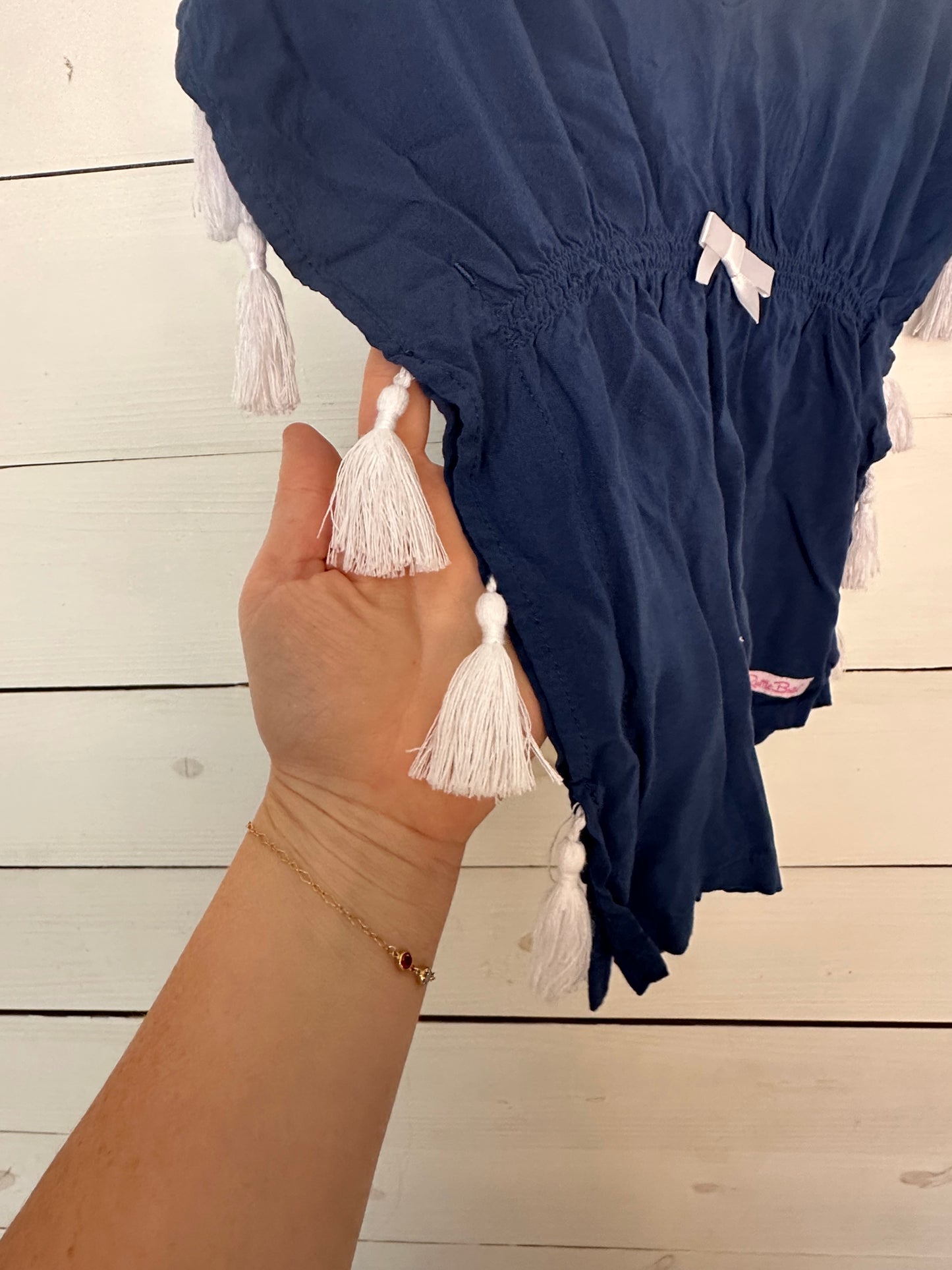 12/24M - Navy Blue with White Tassel Ruffle Butts Swim Coverup