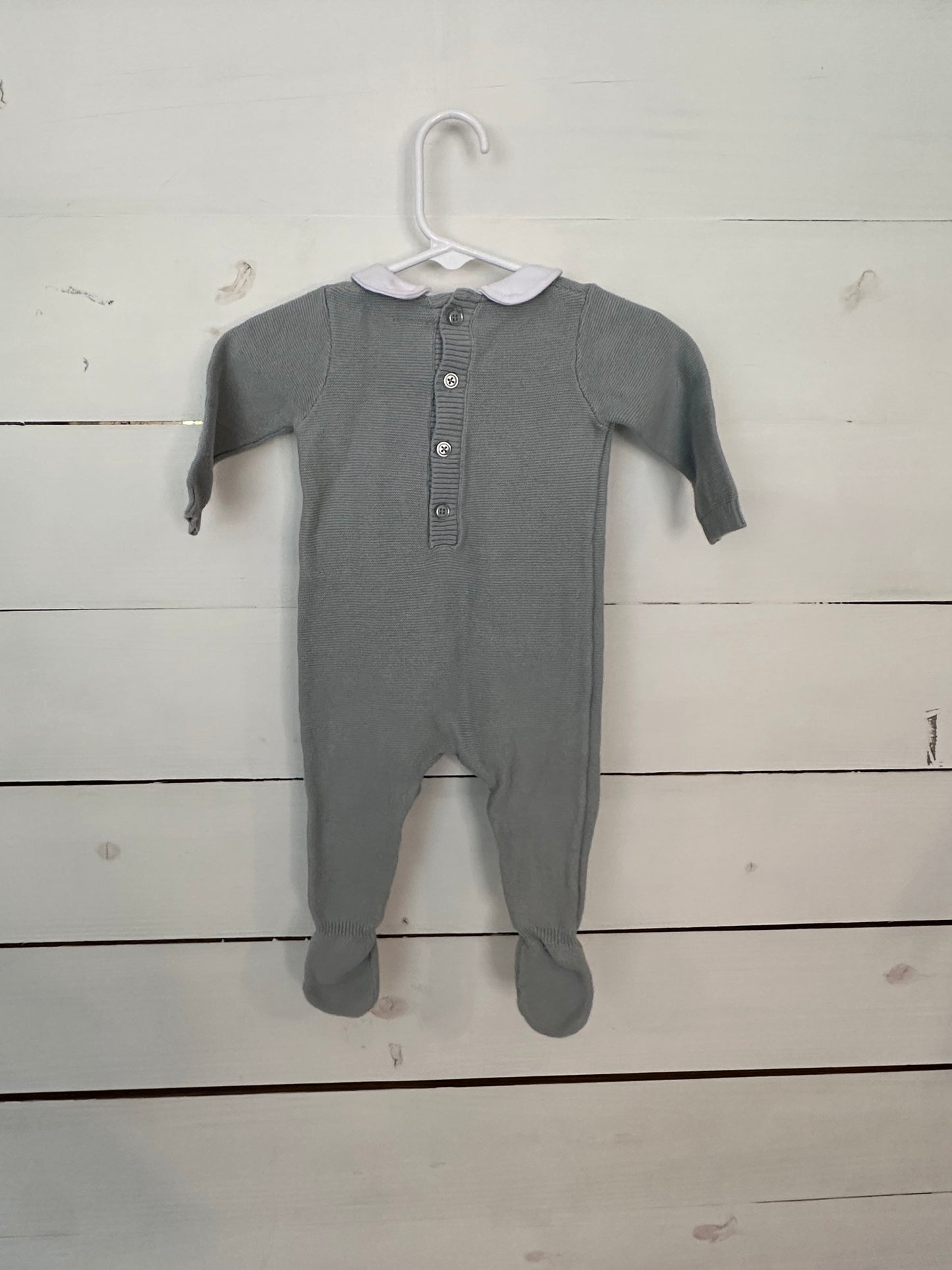 0-6m - Edgehill Collection Baby Blue Gown with Pocket and Swiss Dot Collar