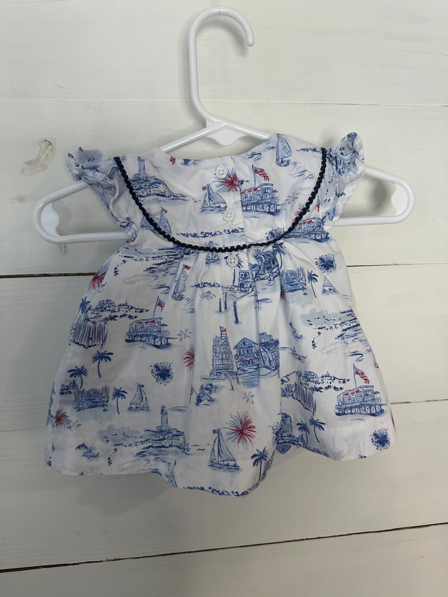 0-3M - Janie & Jack Sail Boats and Fireworks Dress and Bloomer Set