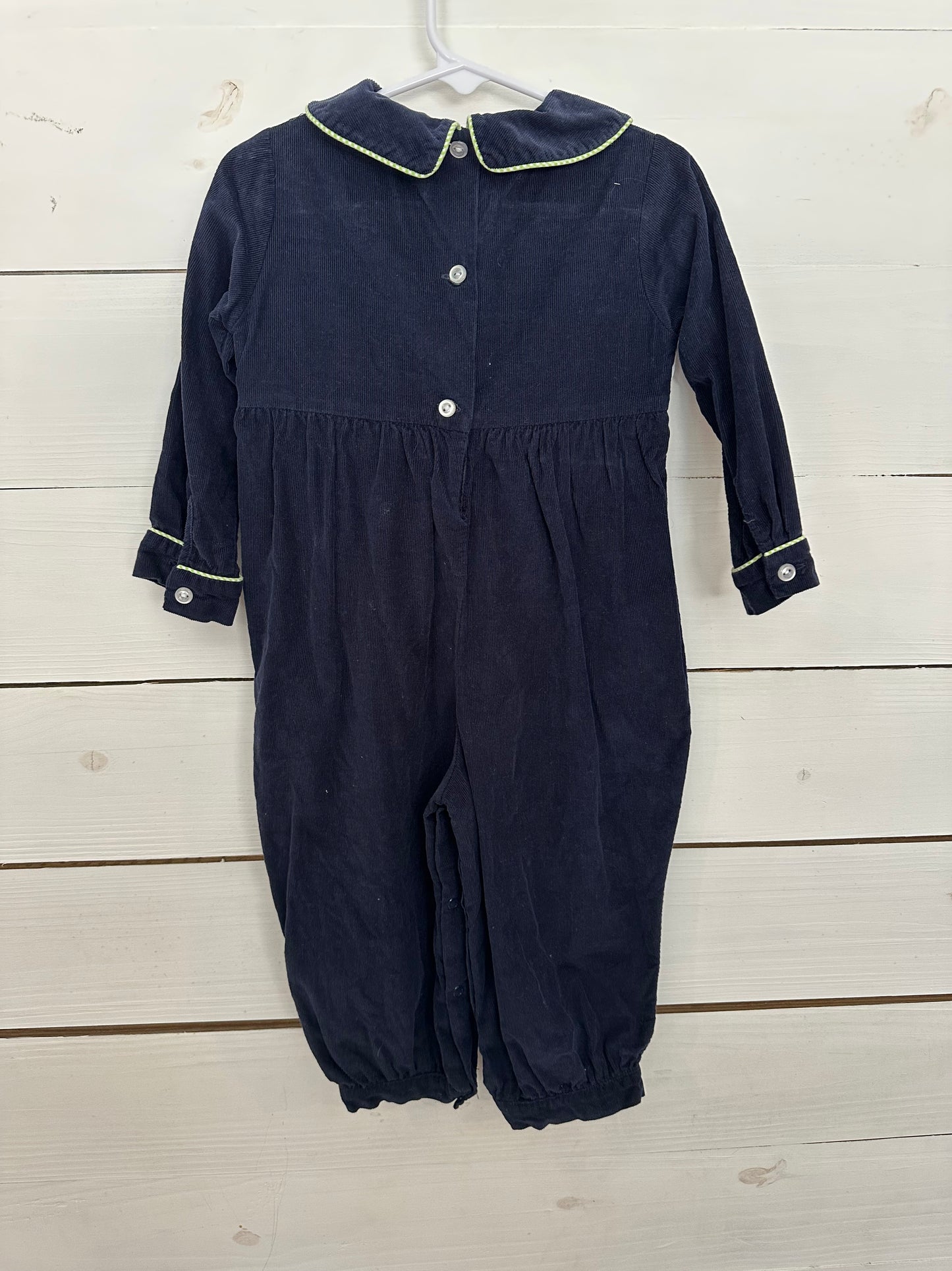 2T - Shrimp & Grits Navy  Smocked Trucks Romper