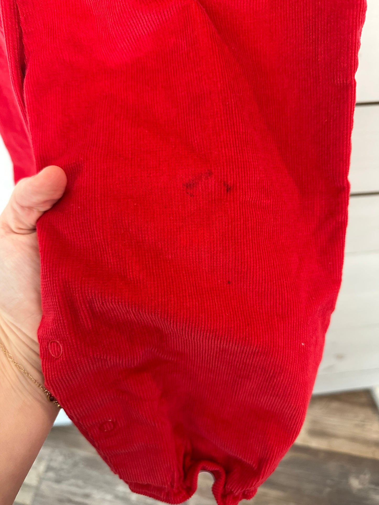 2T - TBBC Red Corduroy Jumper with Tartan Plaid Ties and Trim