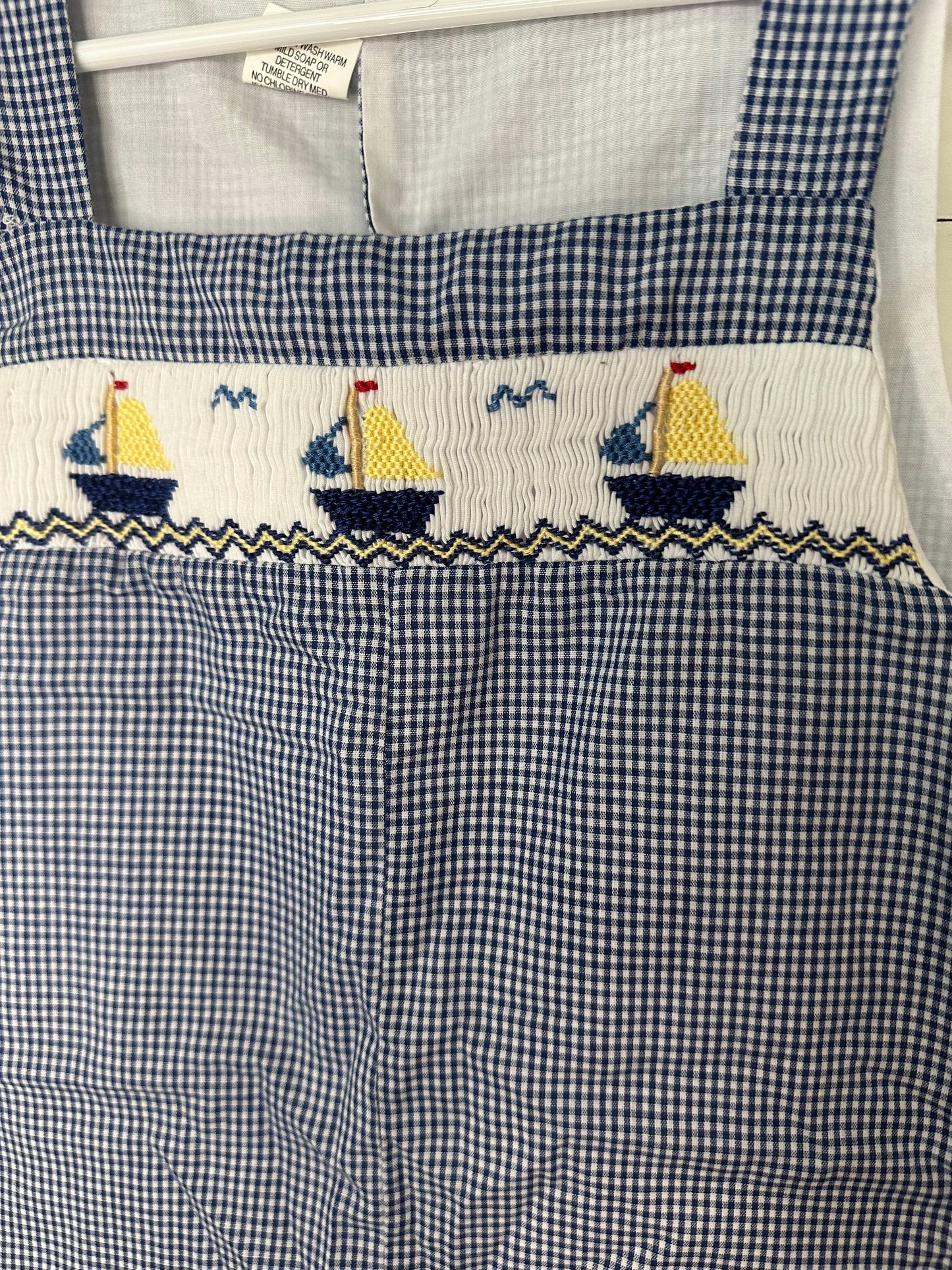 24M - Blue Gingham Jon Jon with Sail Boat Smocking