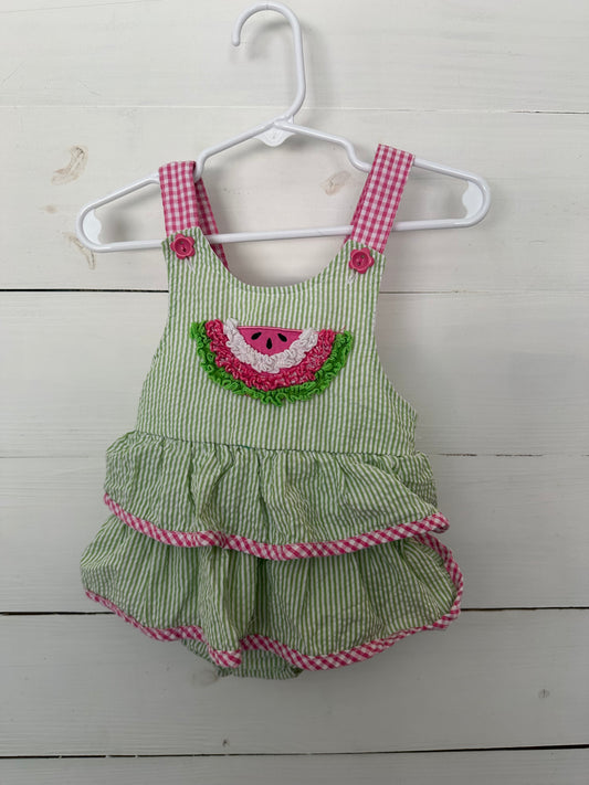 12m - Green Seersucker & Pink Gingham Watermelon Bubble