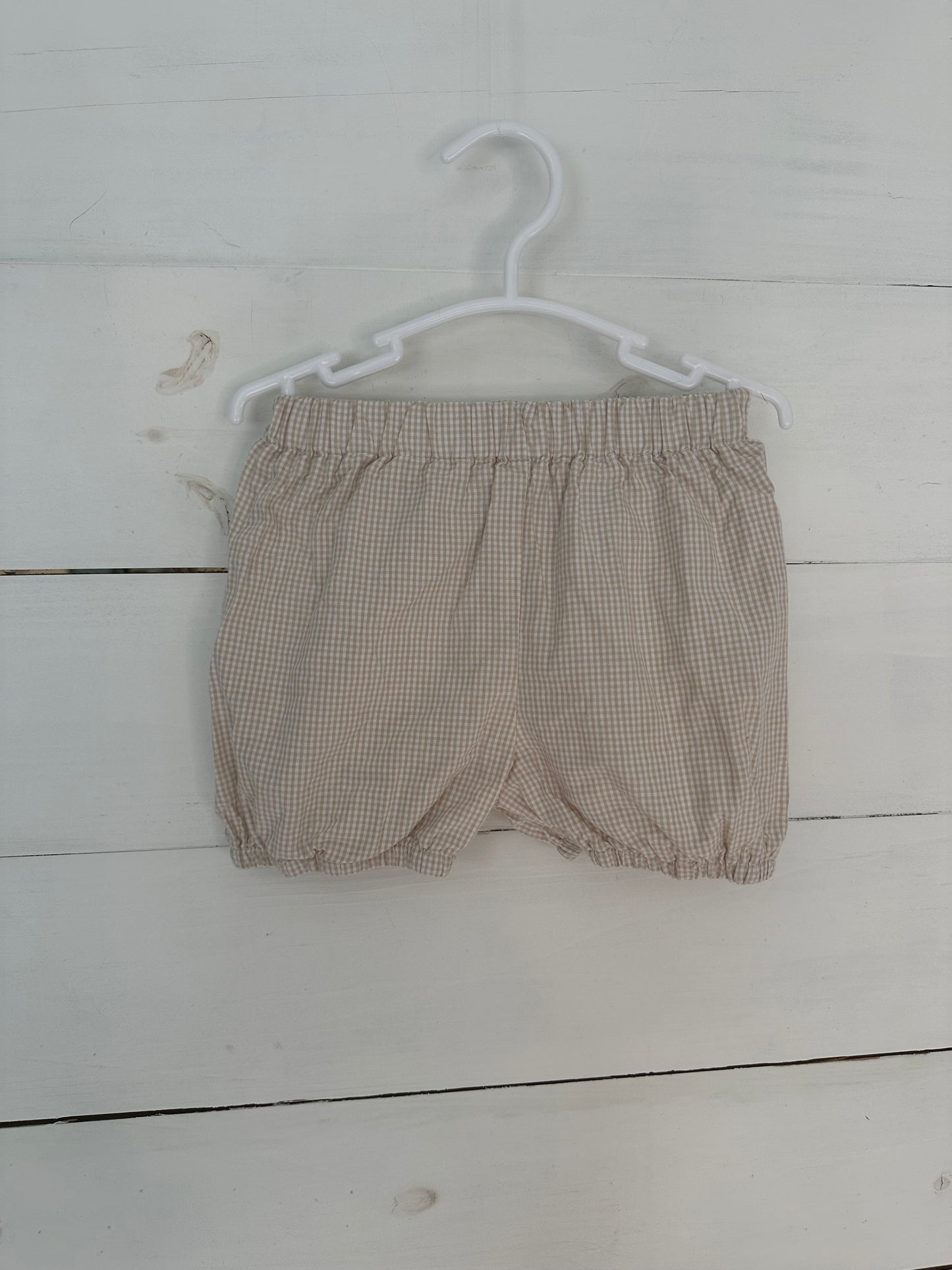 18M - Taupe Micro Gingham Shorts with Elastic Around Leg
