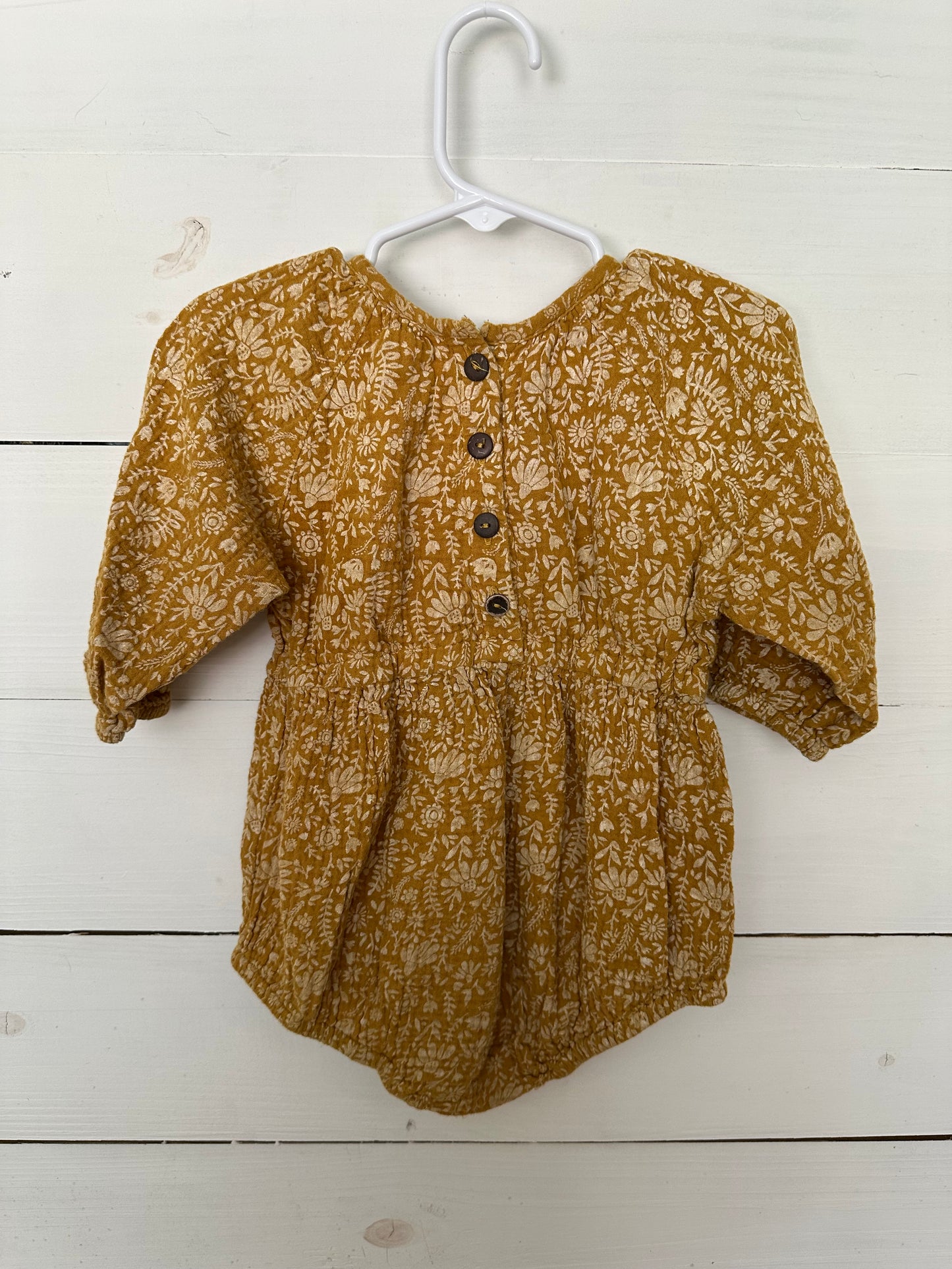 18m - Wild Wawa Golden Yellow Muslin Bubble with floral pattern
